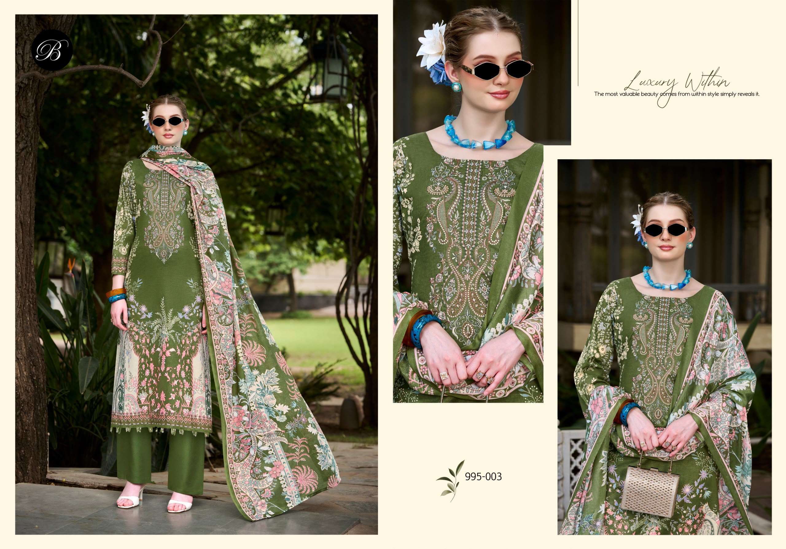 BELLIZA DESIGNER STUDIO NAIRA VOL 153 COTTON DIGITAL PRINTS WITH EMBROIDERIES WORK SUIT