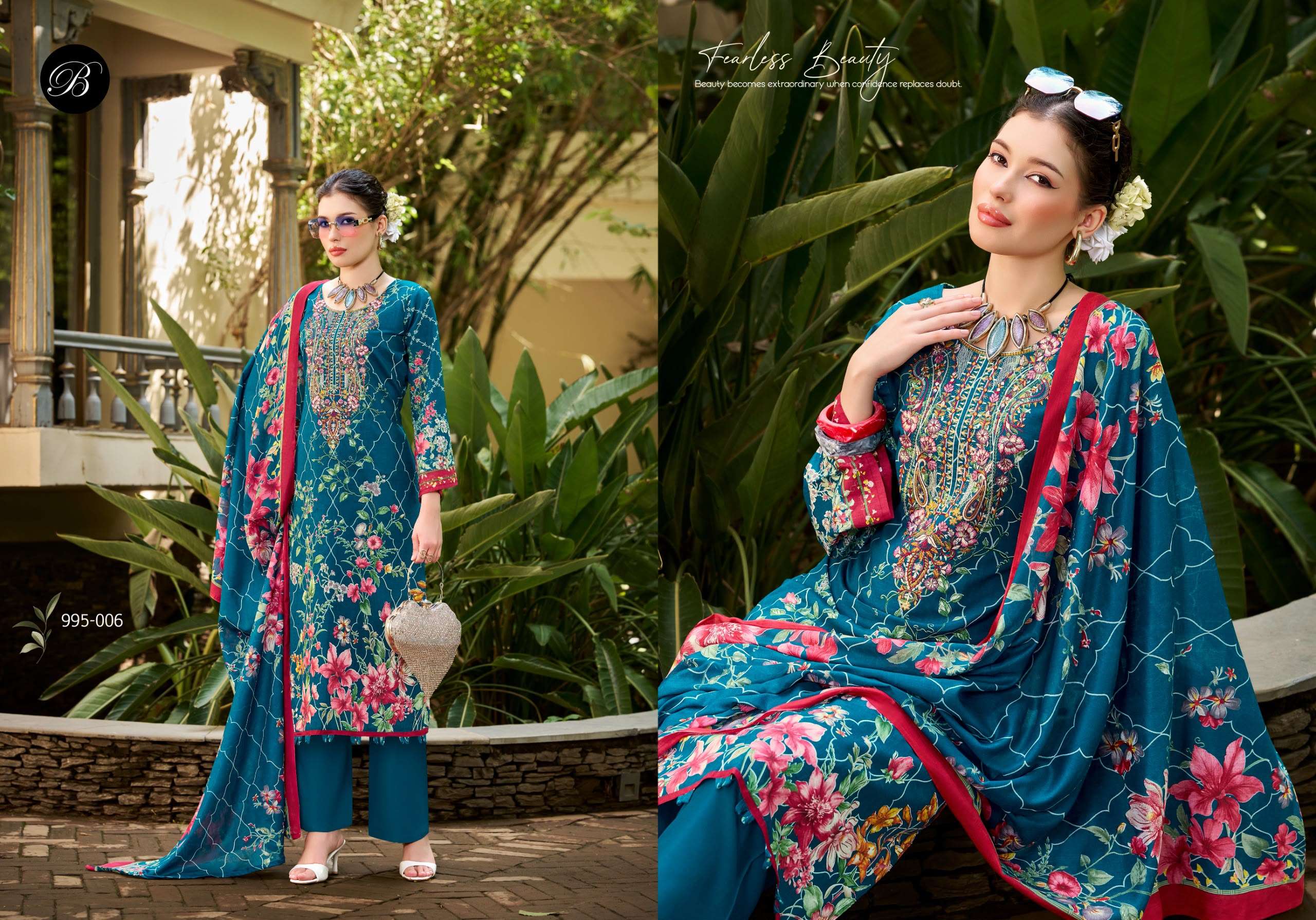 BELLIZA DESIGNER STUDIO NAIRA VOL 153 COTTON DIGITAL PRINTS WITH EMBROIDERIES WORK SUIT