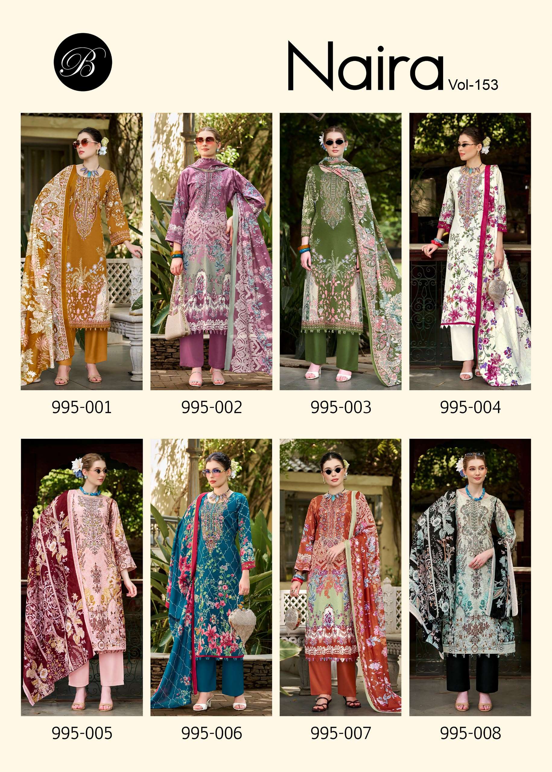 BELLIZA DESIGNER STUDIO NAIRA VOL 153 COTTON DIGITAL PRINTS WITH EMBROIDERIES WORK SUIT