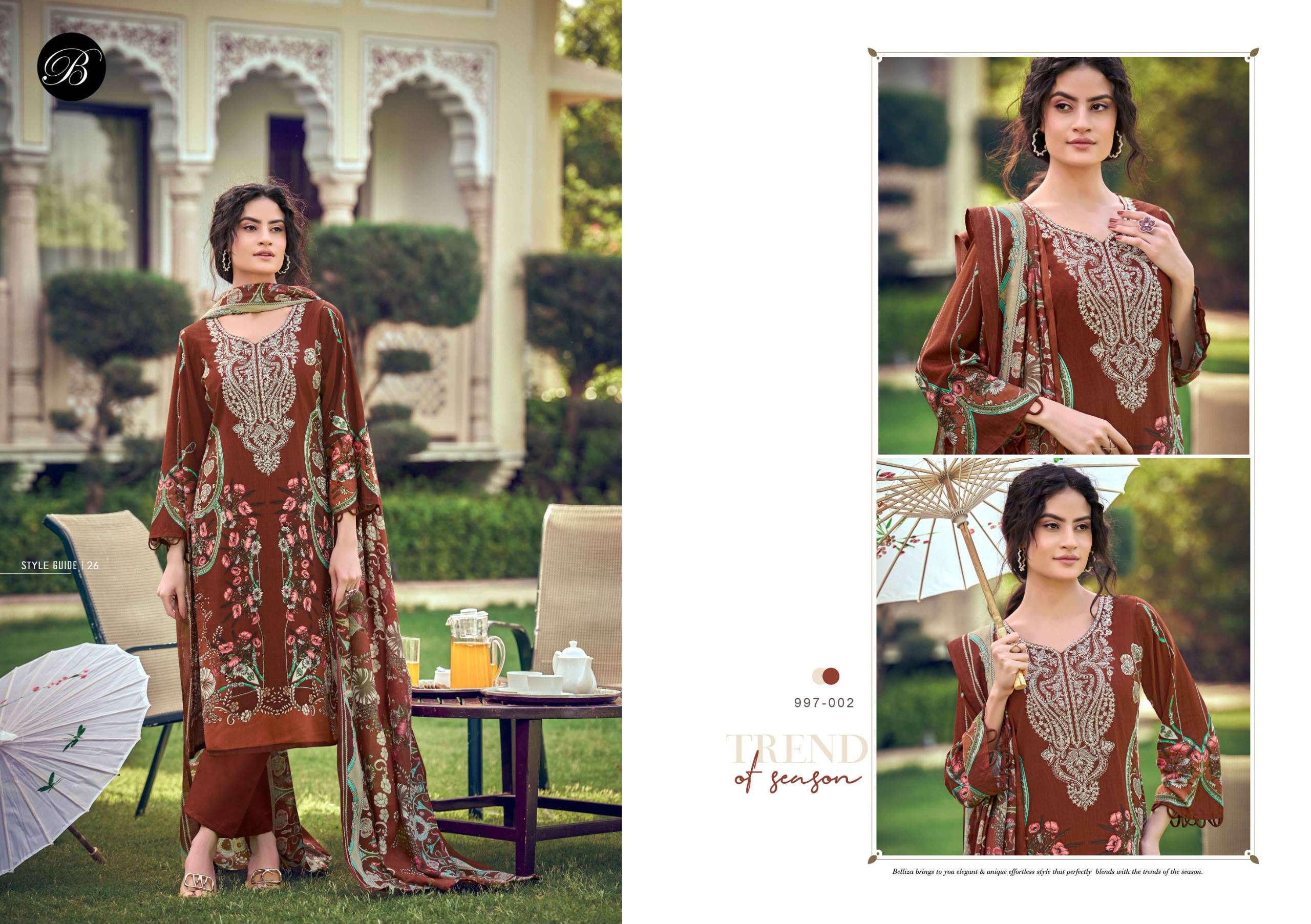 BELLIZA DESIGNER STUDIO NAIRA VOL 154 COTTON DIGITAL PRINTS WITH FANCY EMBROIDERIES WORK SUIT