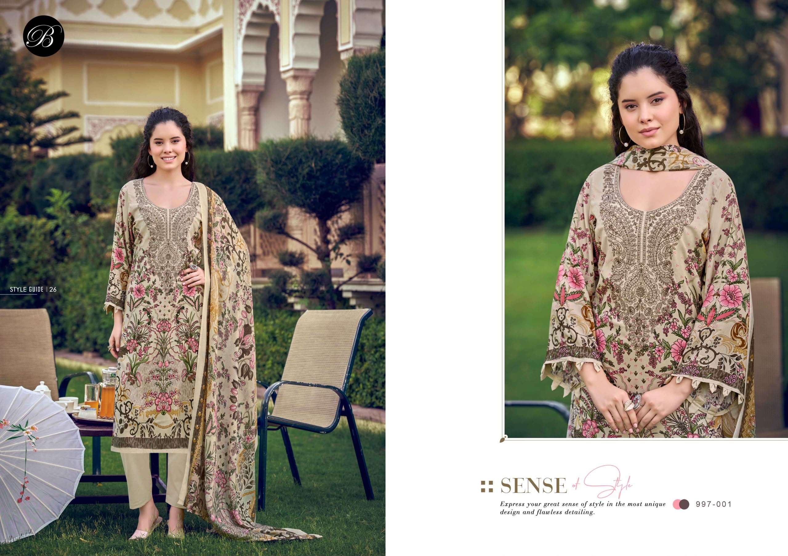 BELLIZA DESIGNER STUDIO NAIRA VOL 154 COTTON DIGITAL PRINTS WITH FANCY EMBROIDERIES WORK SUIT