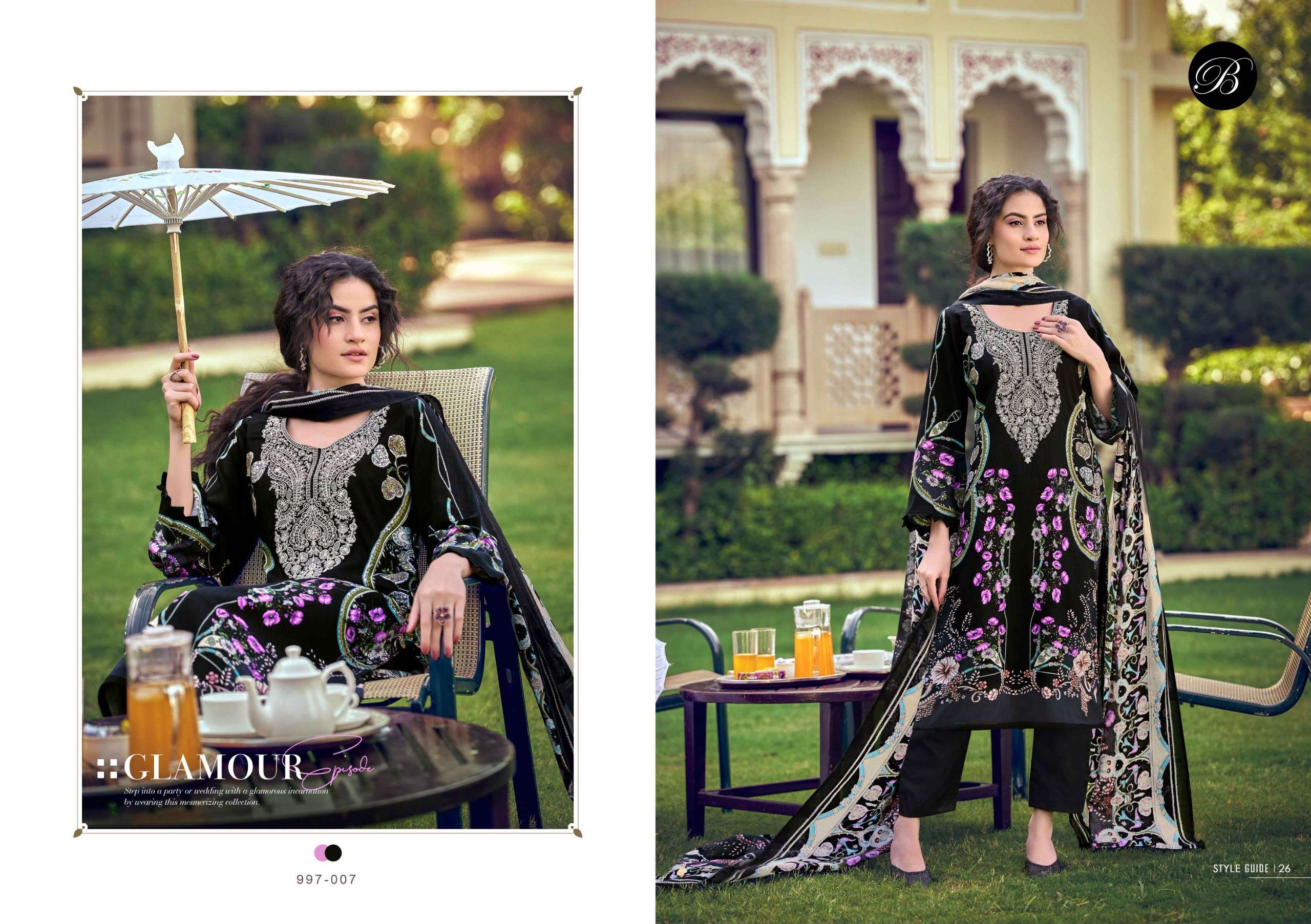 BELLIZA DESIGNER STUDIO NAIRA VOL 154 COTTON DIGITAL PRINTS WITH FANCY EMBROIDERIES WORK SUIT