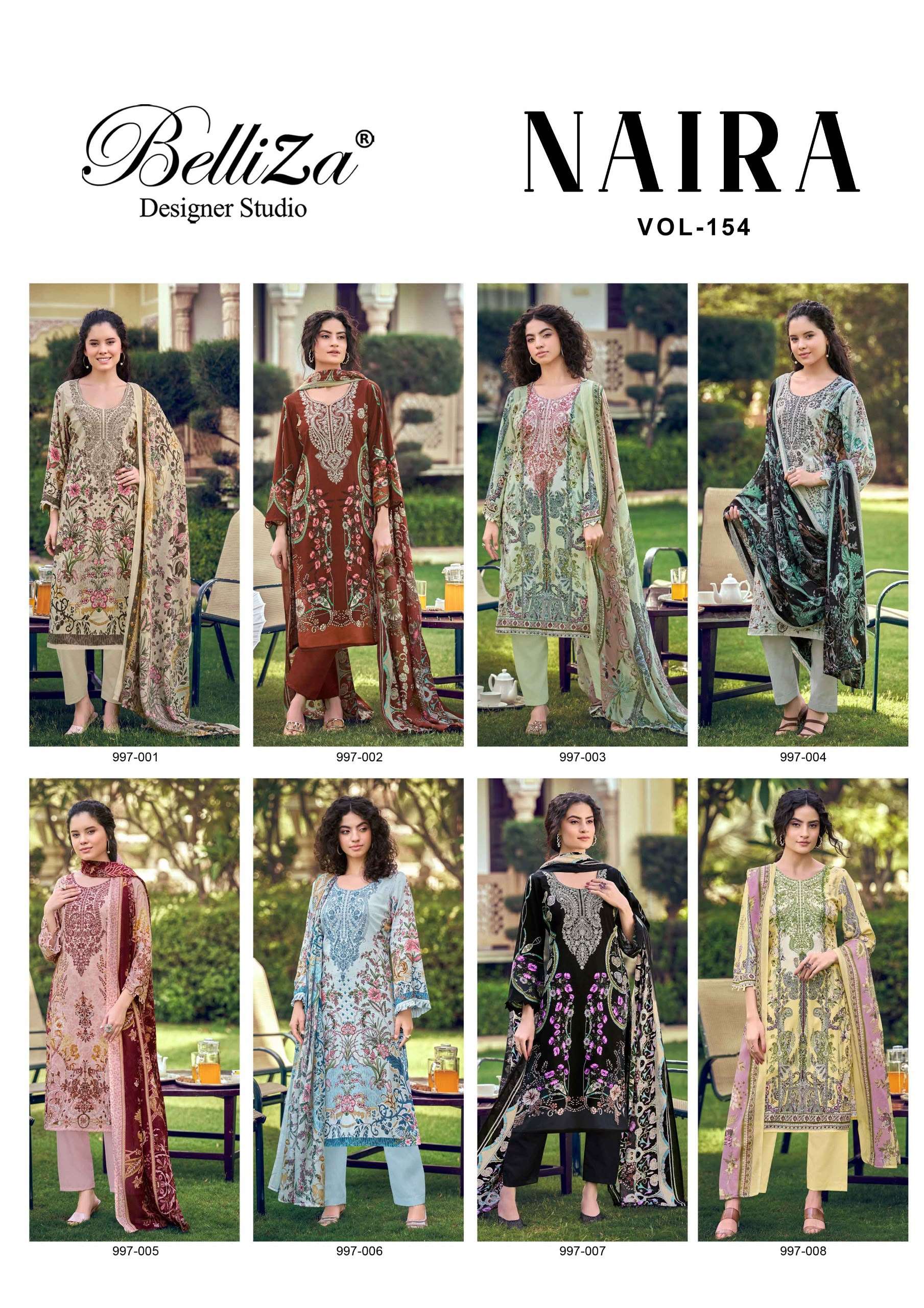 BELLIZA DESIGNER STUDIO NAIRA VOL 154 COTTON DIGITAL PRINTS WITH FANCY EMBROIDERIES WORK SUIT