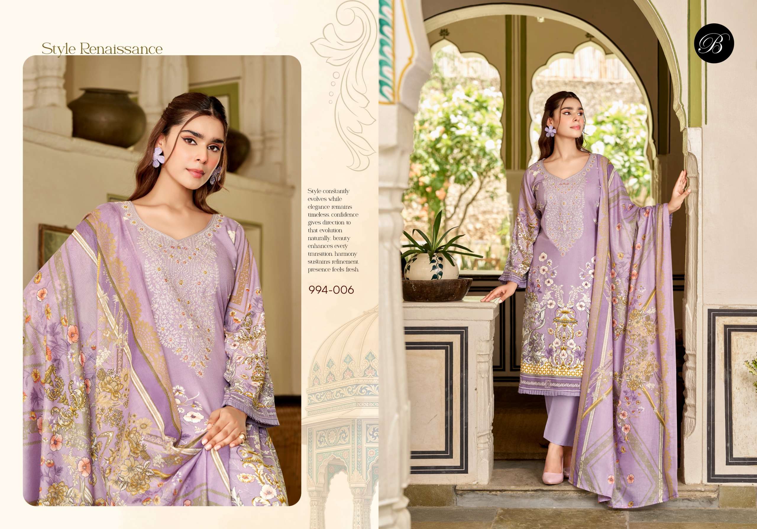 BELLIZA DESIGNER STUDIO RIWAYAT VOL 19 VISCOSE DIGITAL PRINT WITH FANCY WORK SUIT