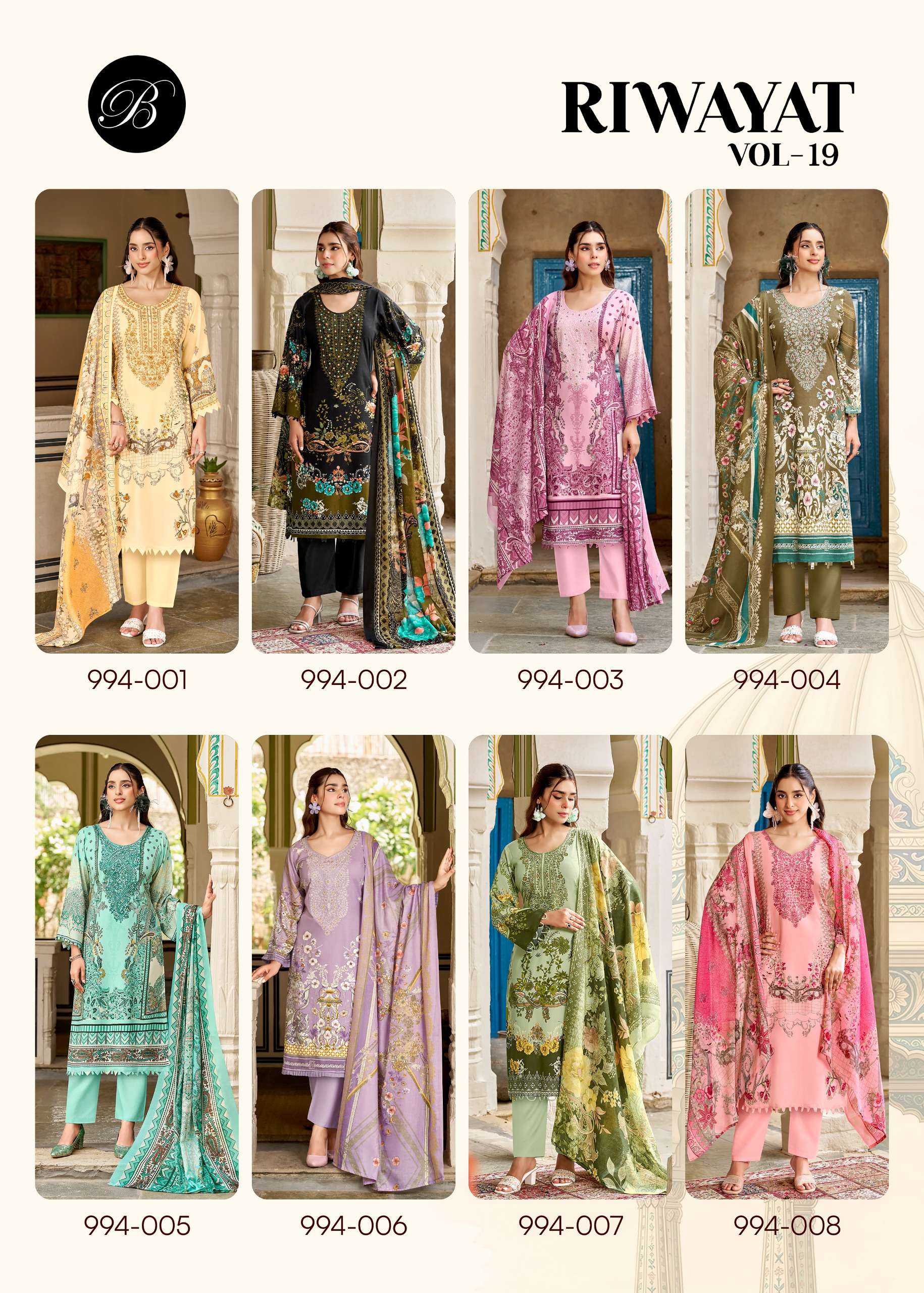 BELLIZA DESIGNER STUDIO RIWAYAT VOL 19 VISCOSE DIGITAL PRINT WITH FANCY WORK SUIT