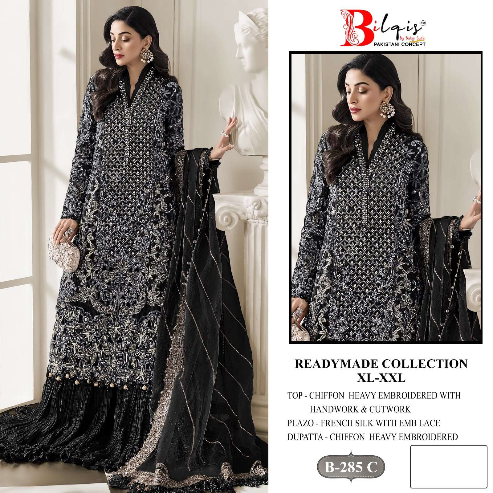 BILQIS B 285 CHIFFON HEAVY EMBROIDERED DESIGNER READY MADE PAKISTANI SUIT