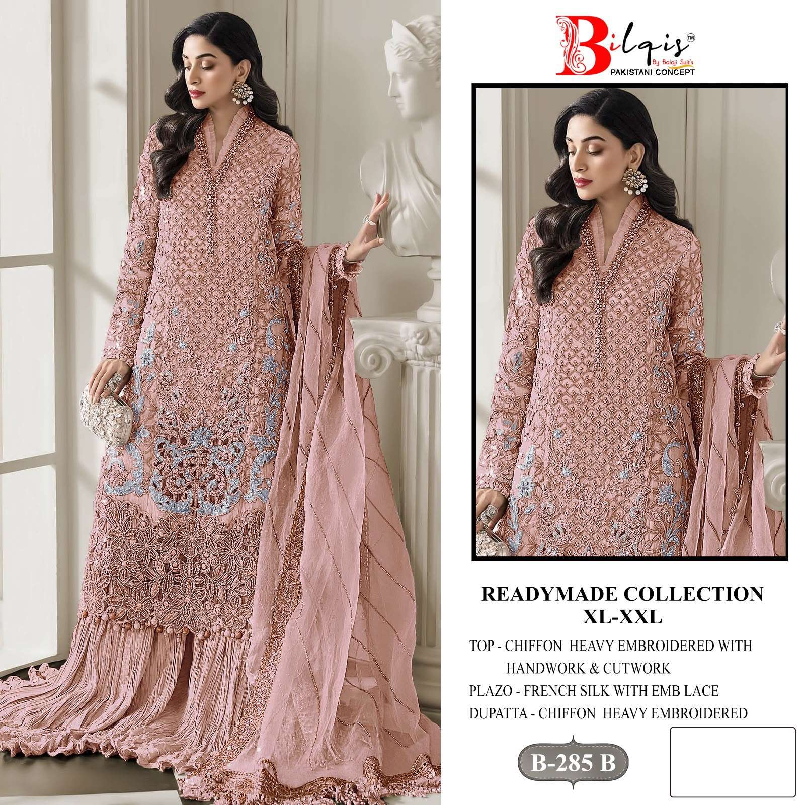 BILQIS B 285 CHIFFON HEAVY EMBROIDERED DESIGNER READY MADE PAKISTANI SUIT