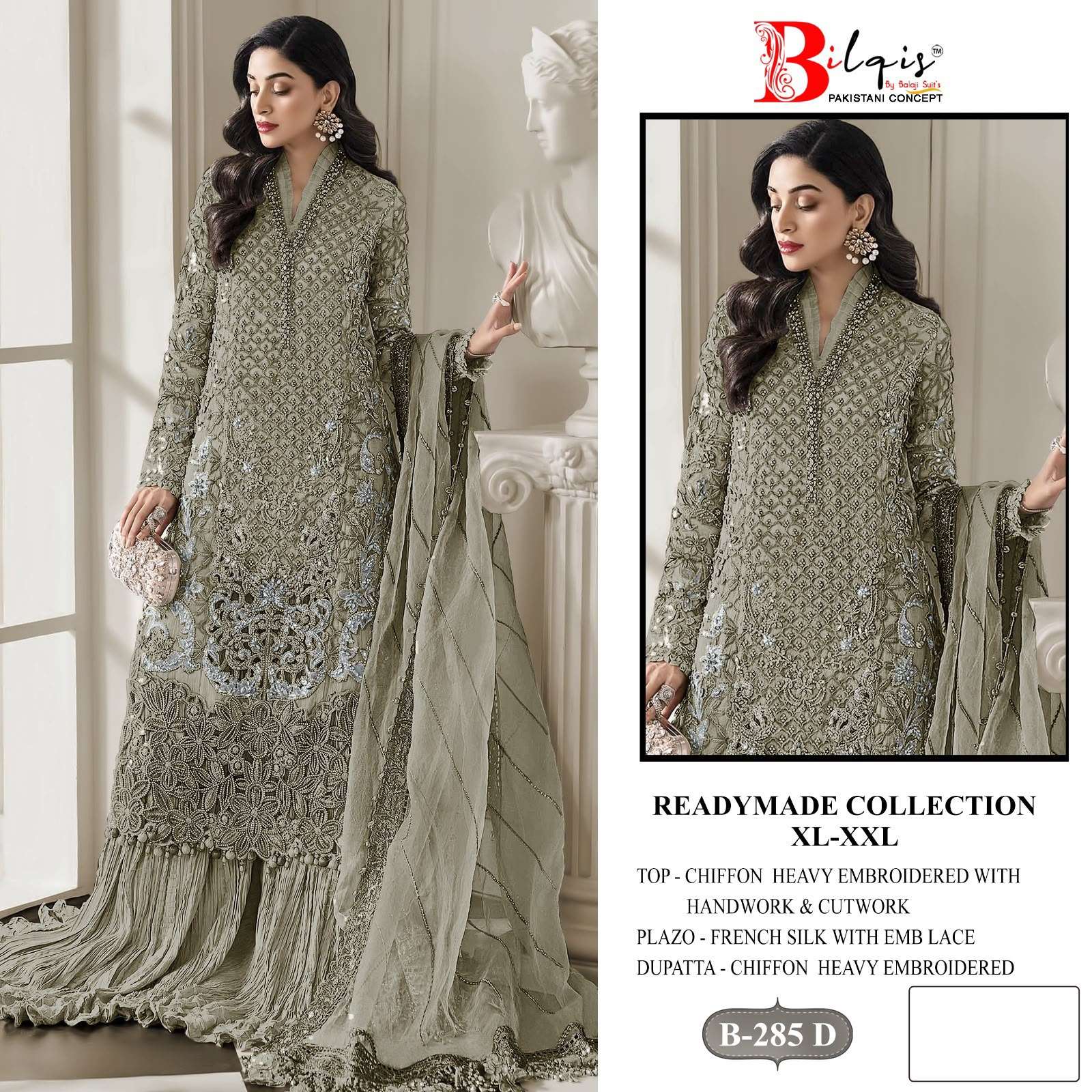 BILQIS B 285 CHIFFON HEAVY EMBROIDERED DESIGNER READY MADE PAKISTANI SUIT