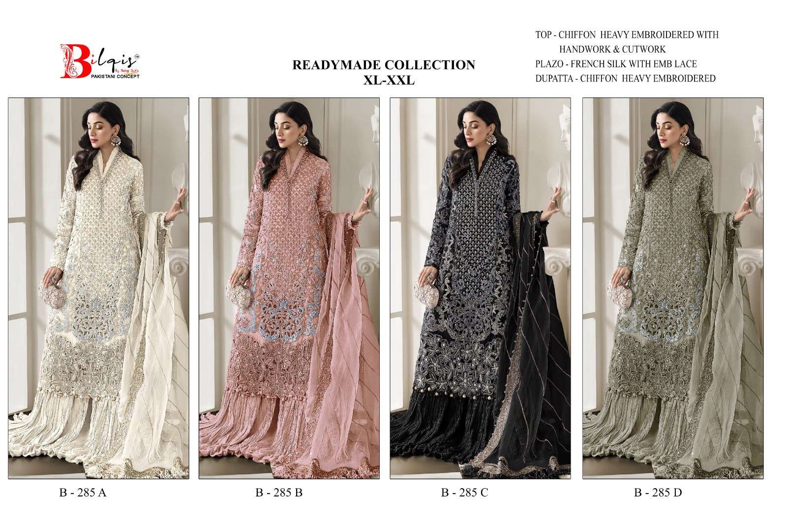 BILQIS B 285 CHIFFON HEAVY EMBROIDERED DESIGNER READY MADE PAKISTANI SUIT