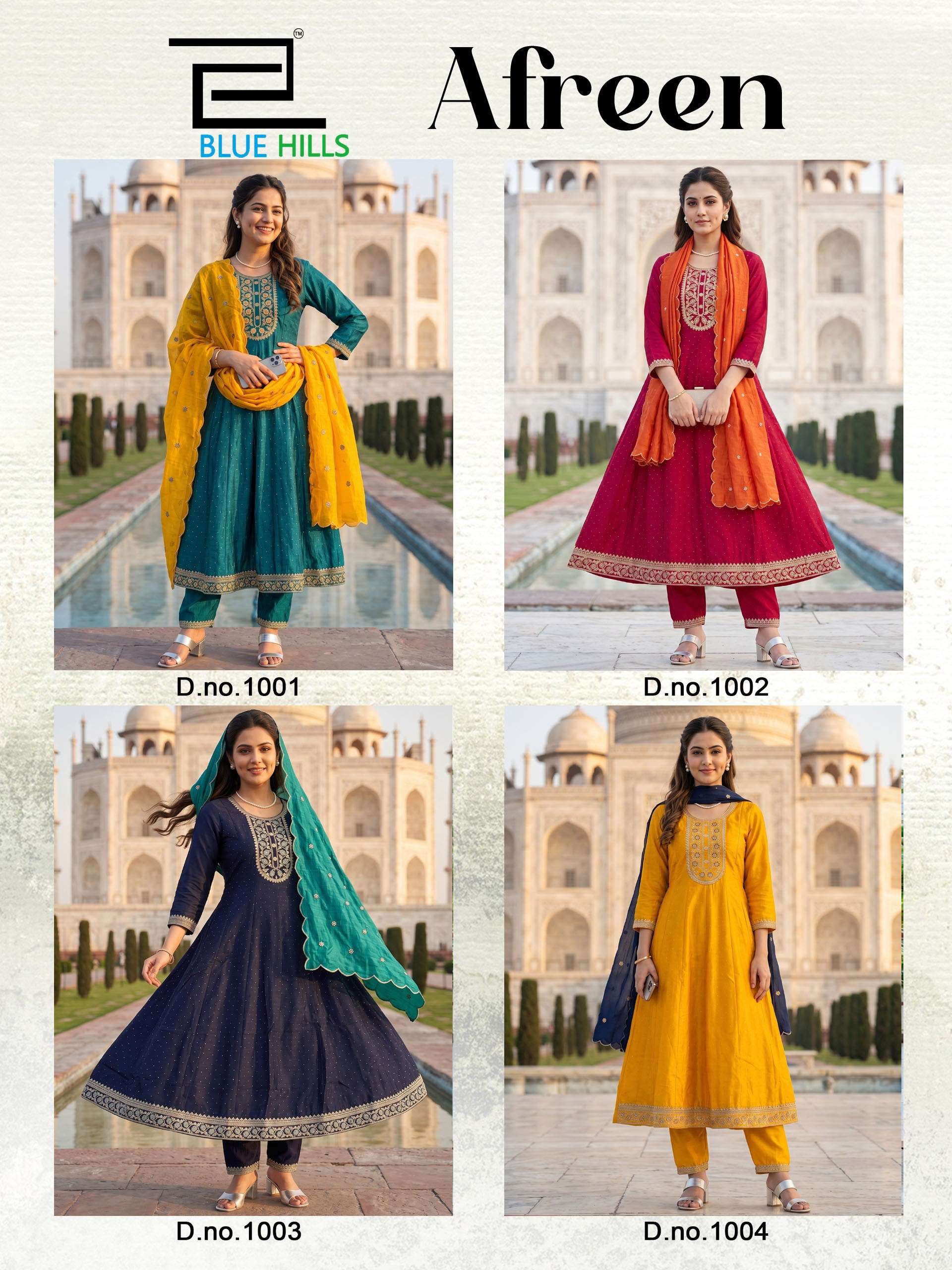 BLUE HILLS AFREEN SILK FANCY WORKS LADIES ANARKALI STYLE KURTI BOTTOM AND DUPATTA SET 