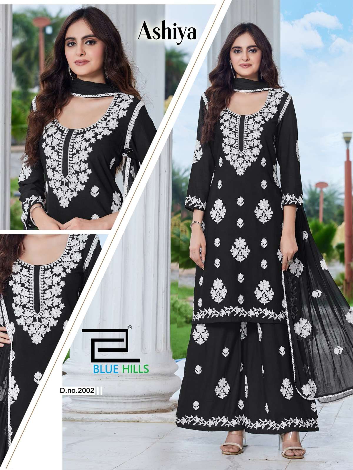 BLUE HILLS ASHIYA RAYON FANCY LUCKNOWI WORKS STYLE LADIES 3PCS SET COLLECTION 