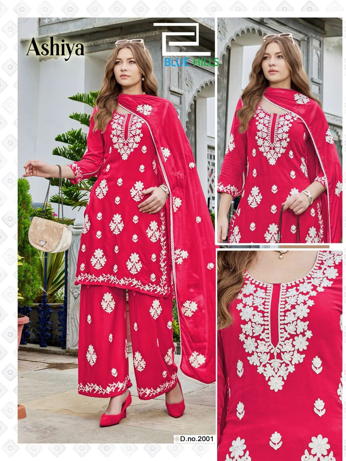 BLUE HILLS ASHIYA RAYON FANCY LUCKNOWI WORKS STYLE LADIES 3PCS SET COLLECTION 