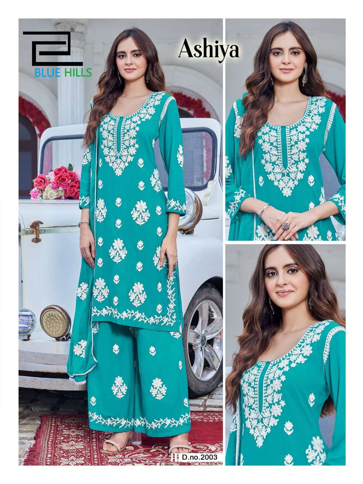 BLUE HILLS ASHIYA RAYON FANCY LUCKNOWI WORKS STYLE LADIES 3PCS SET COLLECTION 
