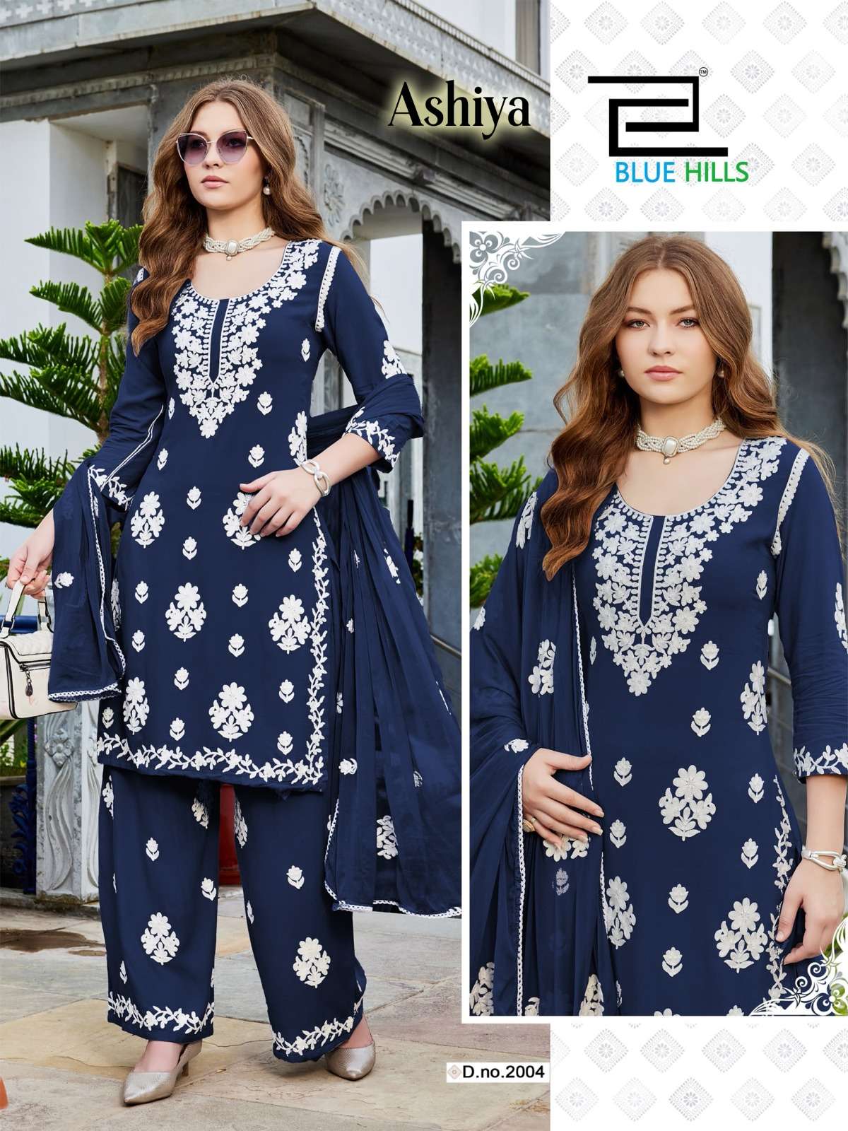 BLUE HILLS ASHIYA RAYON FANCY LUCKNOWI WORKS STYLE LADIES 3PCS SET COLLECTION 