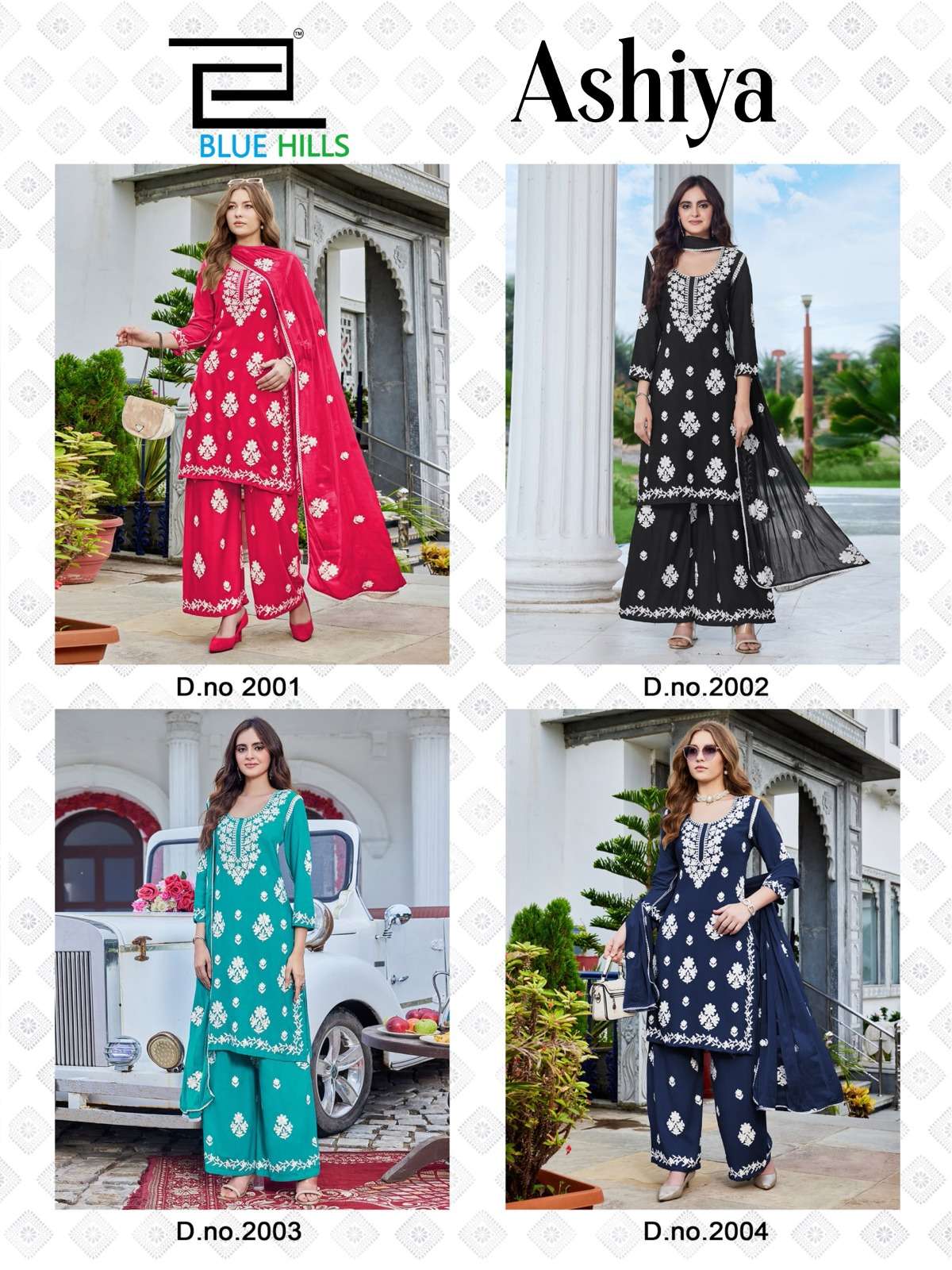 BLUE HILLS ASHIYA RAYON FANCY LUCKNOWI WORKS STYLE LADIES 3PCS SET COLLECTION 