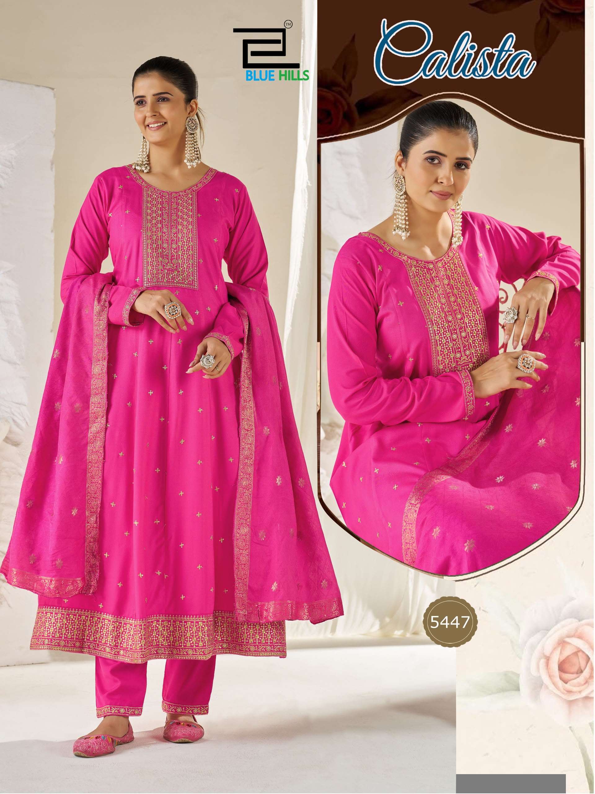 BLUE HILLS CALISTA RAYON FANCY EMBROIDERY DESIGNER WORK READY MADE ANARKALI STYLE SUIT