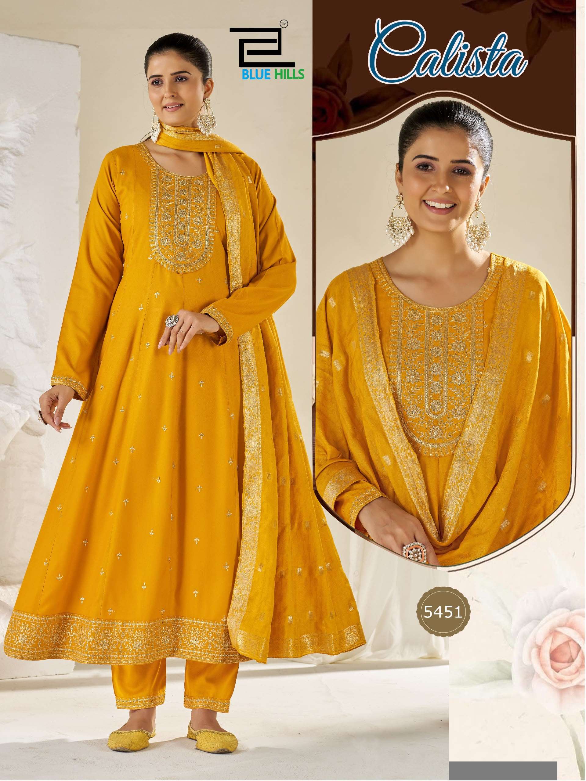 BLUE HILLS CALISTA RAYON FANCY EMBROIDERY DESIGNER WORK READY MADE ANARKALI STYLE SUIT