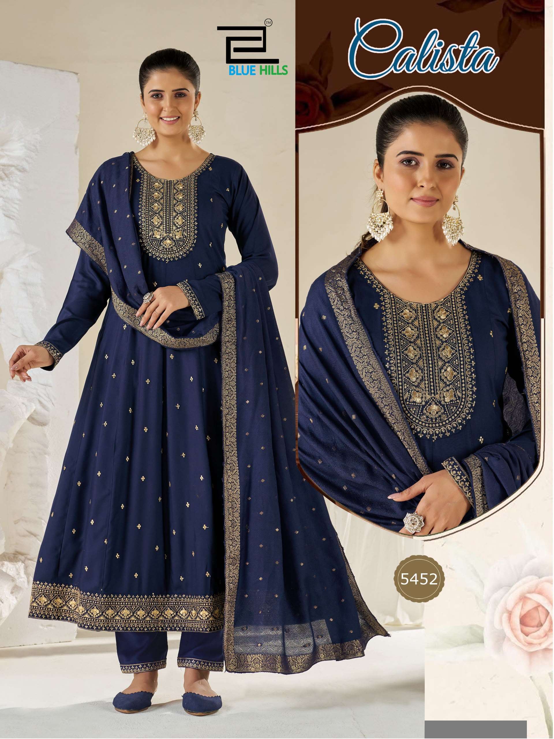 BLUE HILLS CALISTA RAYON FANCY EMBROIDERY DESIGNER WORK READY MADE ANARKALI STYLE SUIT