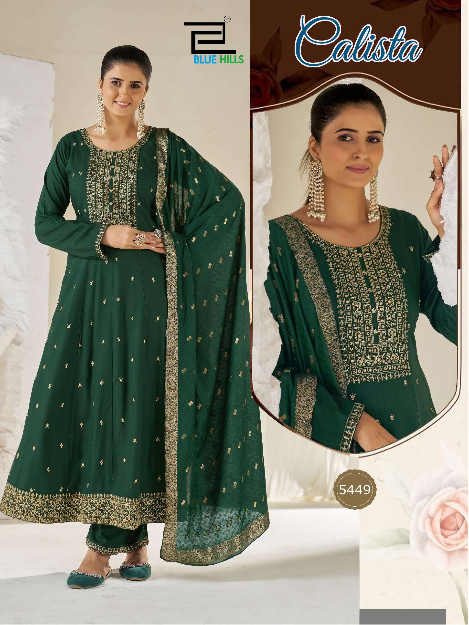 BLUE HILLS CALISTA RAYON FANCY EMBROIDERY DESIGNER WORK READY MADE ANARKALI STYLE SUIT