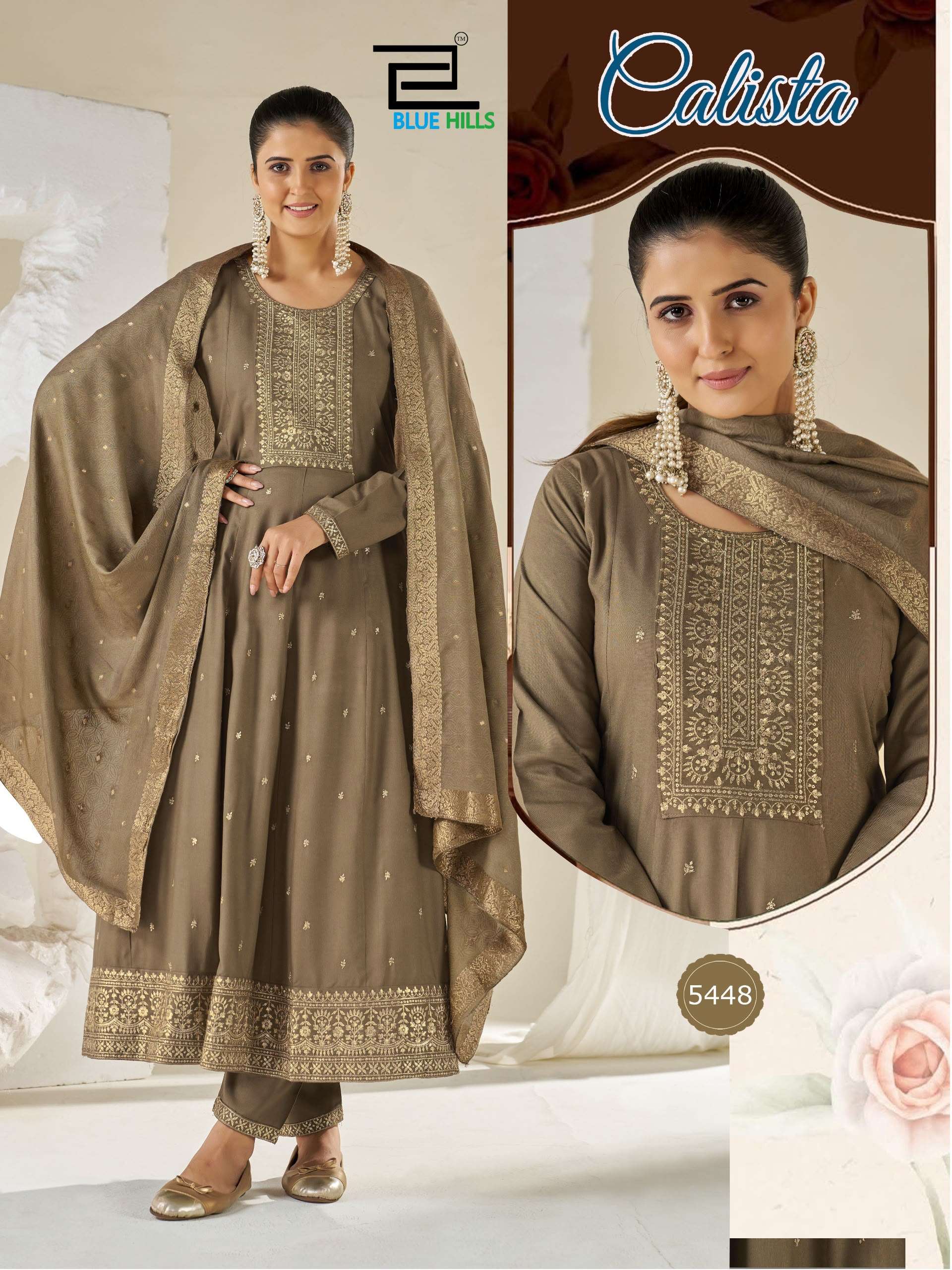 BLUE HILLS CALISTA RAYON FANCY EMBROIDERY DESIGNER WORK READY MADE ANARKALI STYLE SUIT
