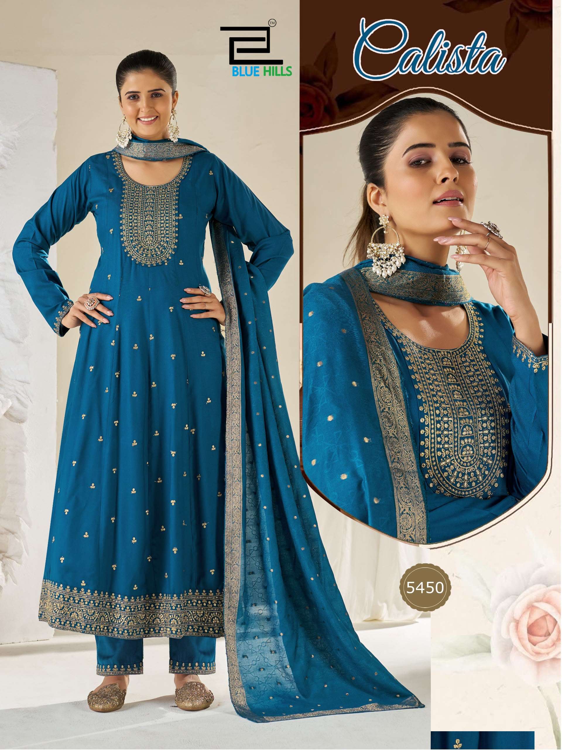 BLUE HILLS CALISTA RAYON FANCY EMBROIDERY DESIGNER WORK READY MADE ANARKALI STYLE SUIT