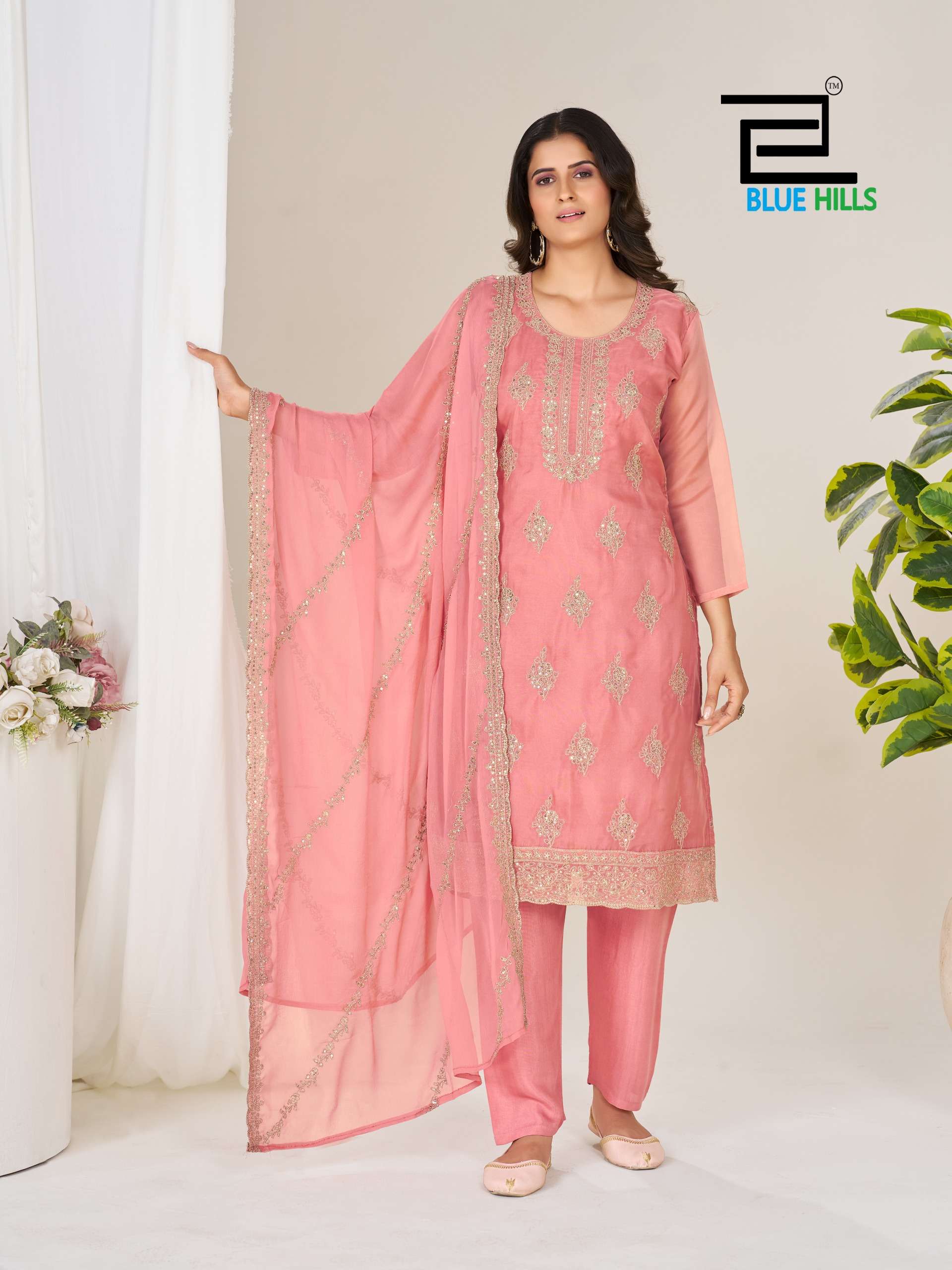 BLUE HILLS GOLDEN JUBILEE ORGANZA EMBROIDERY DESIGNER READY MADE LADIES SUIT