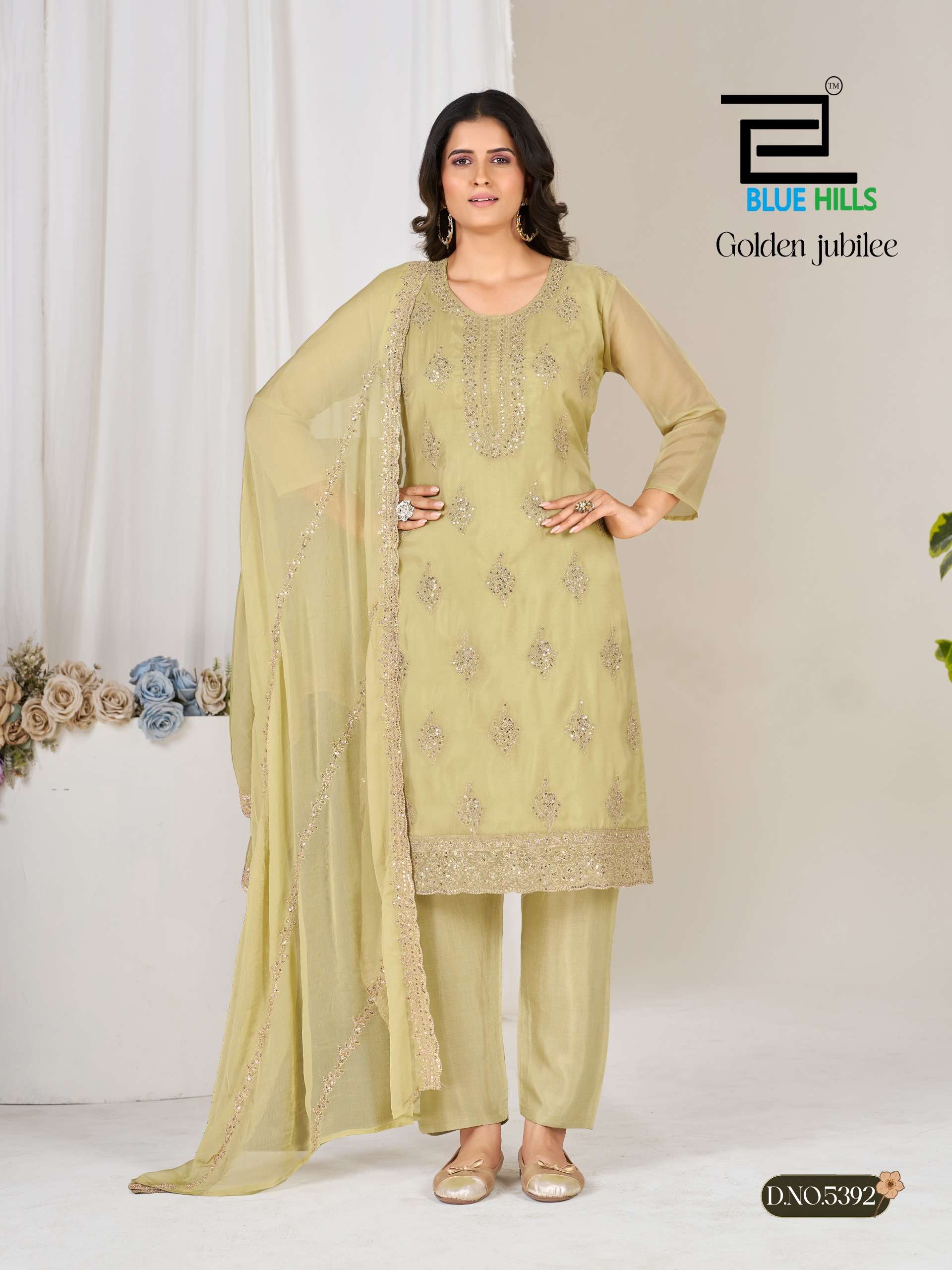 BLUE HILLS GOLDEN JUBILEE ORGANZA EMBROIDERY DESIGNER READY MADE LADIES SUIT