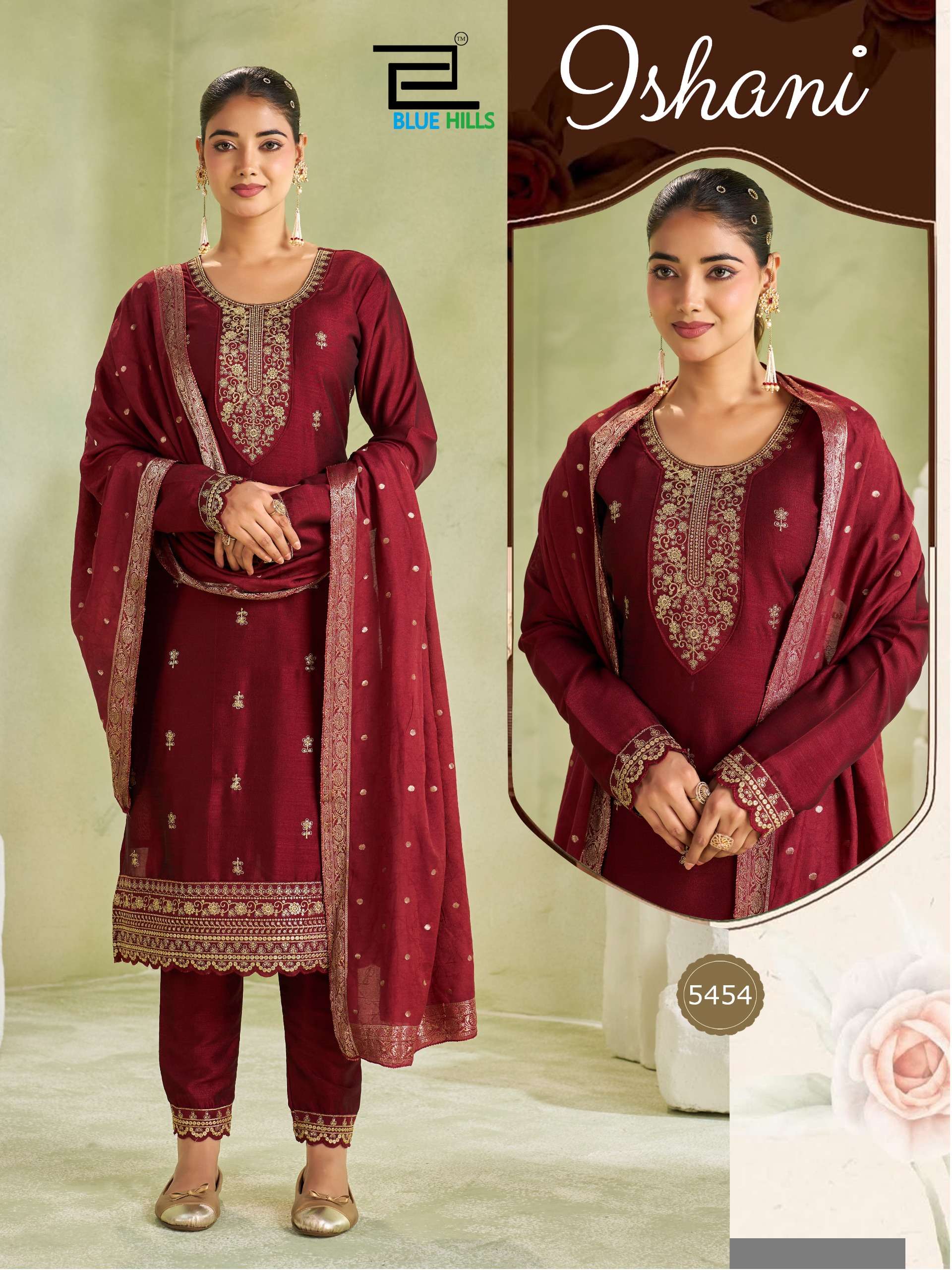 BLUE HILLS ISHANI VICHITRA SILK EMBROIDERY WORK KURTI BOTTOM AND DUPATTA SET 