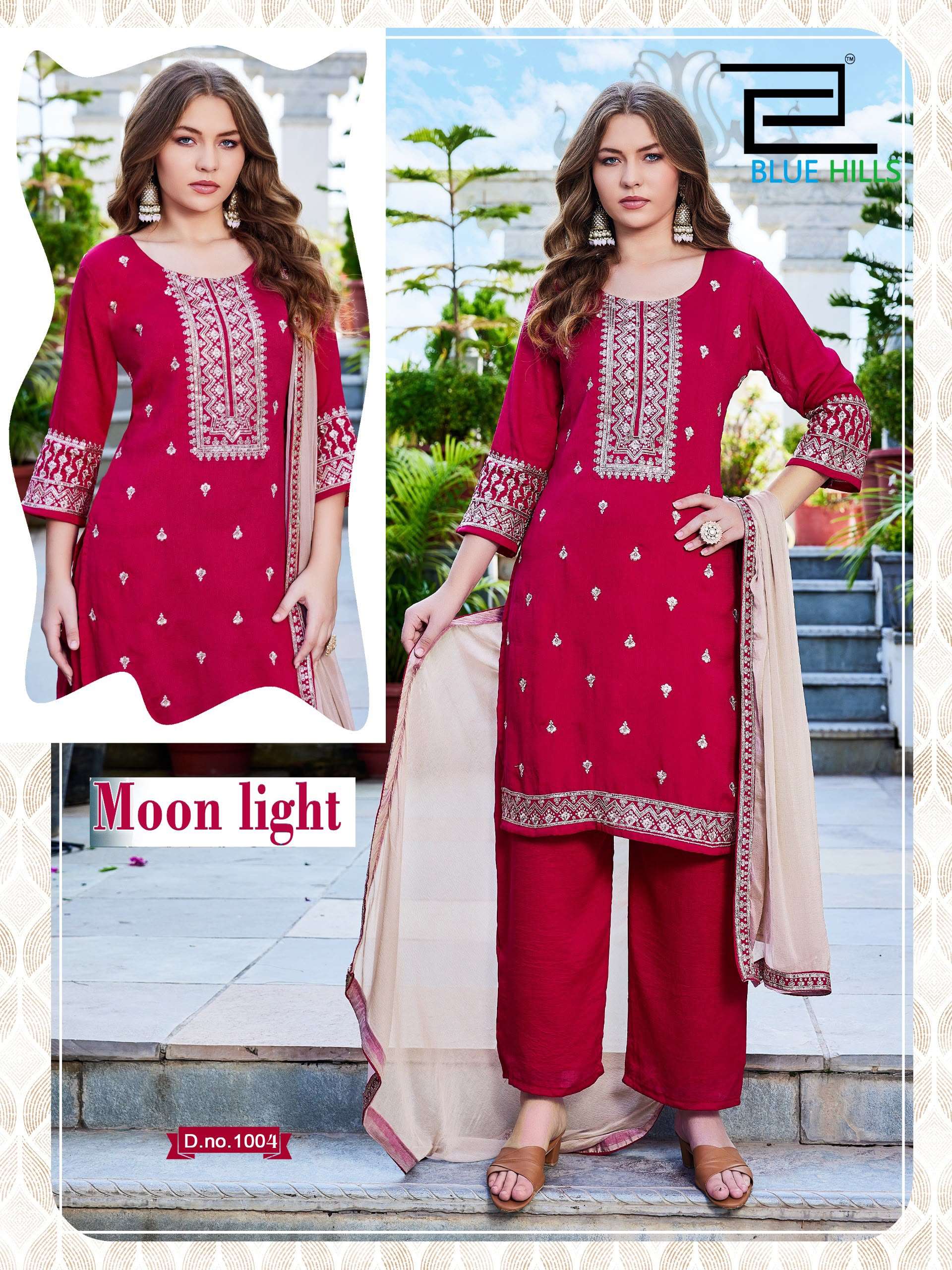 BLUE HILLS MOON LIGHT SILK FANCY EMBROIDERIES WORK LADIES 3PCS SET COLLECTION 