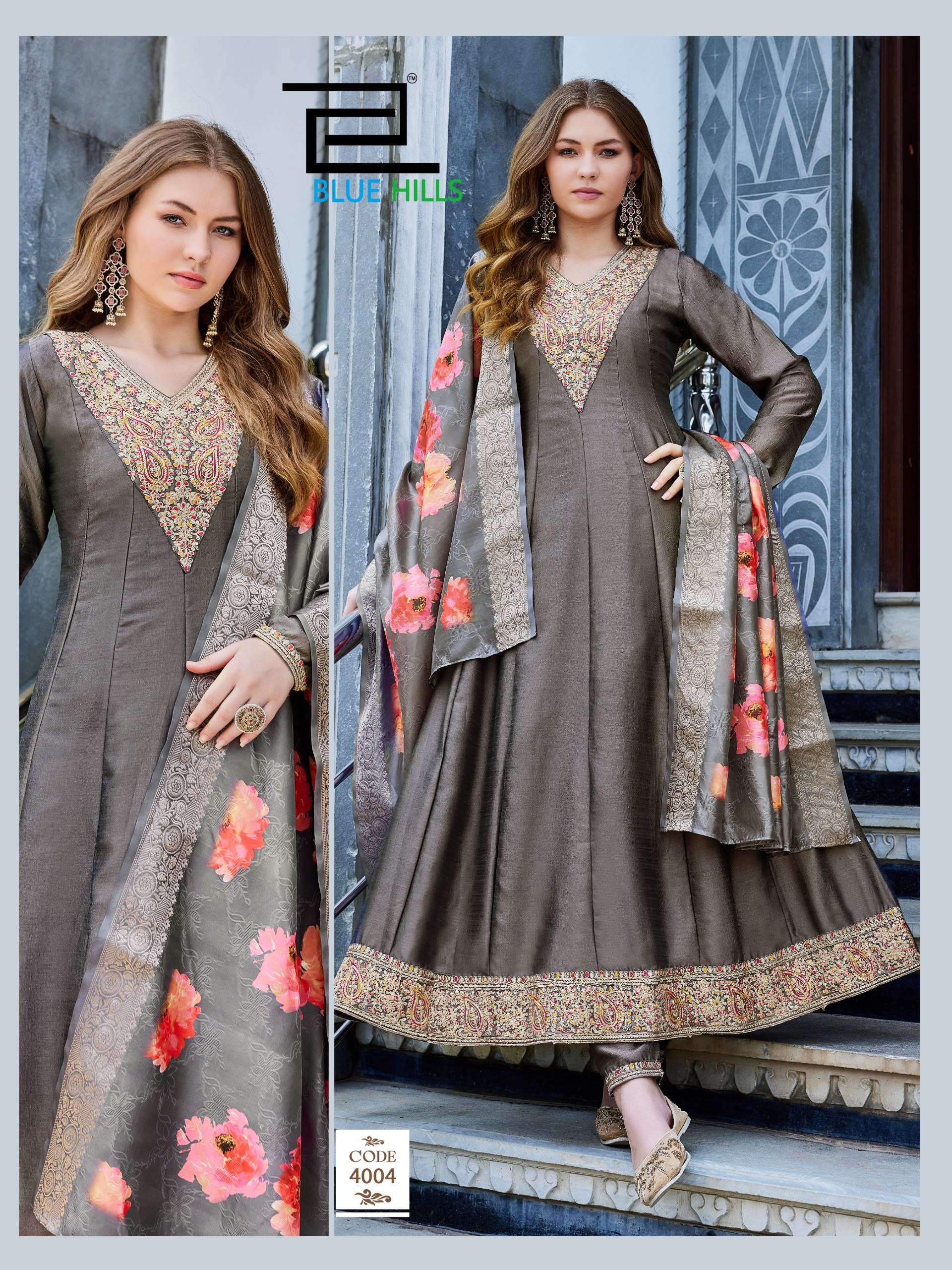 BLUE HILLS PARINEETI SILK DESIGNER ANARKALI STYLE READY MADE SUIT