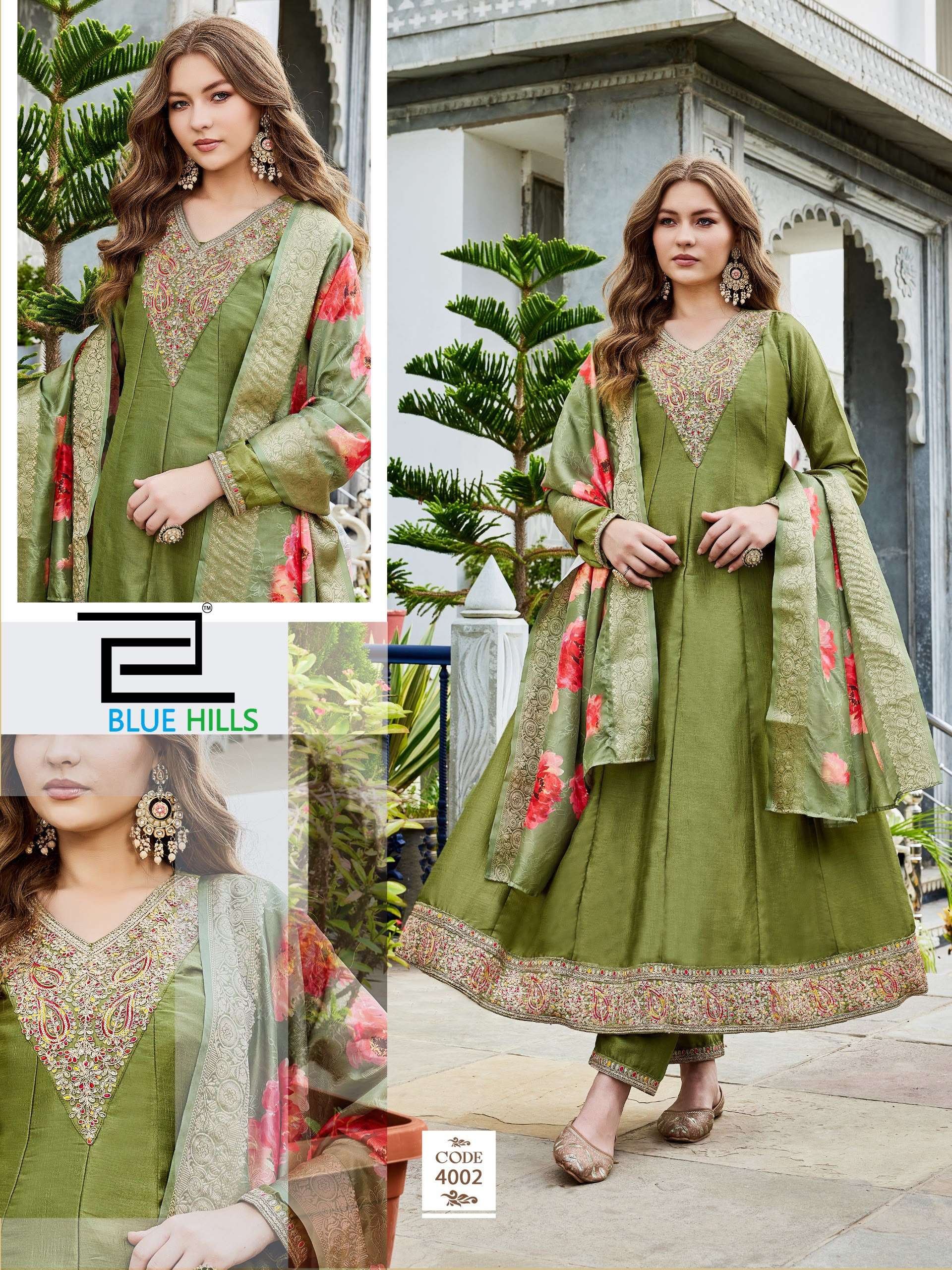 BLUE HILLS PARINEETI SILK DESIGNER ANARKALI STYLE READY MADE SUIT