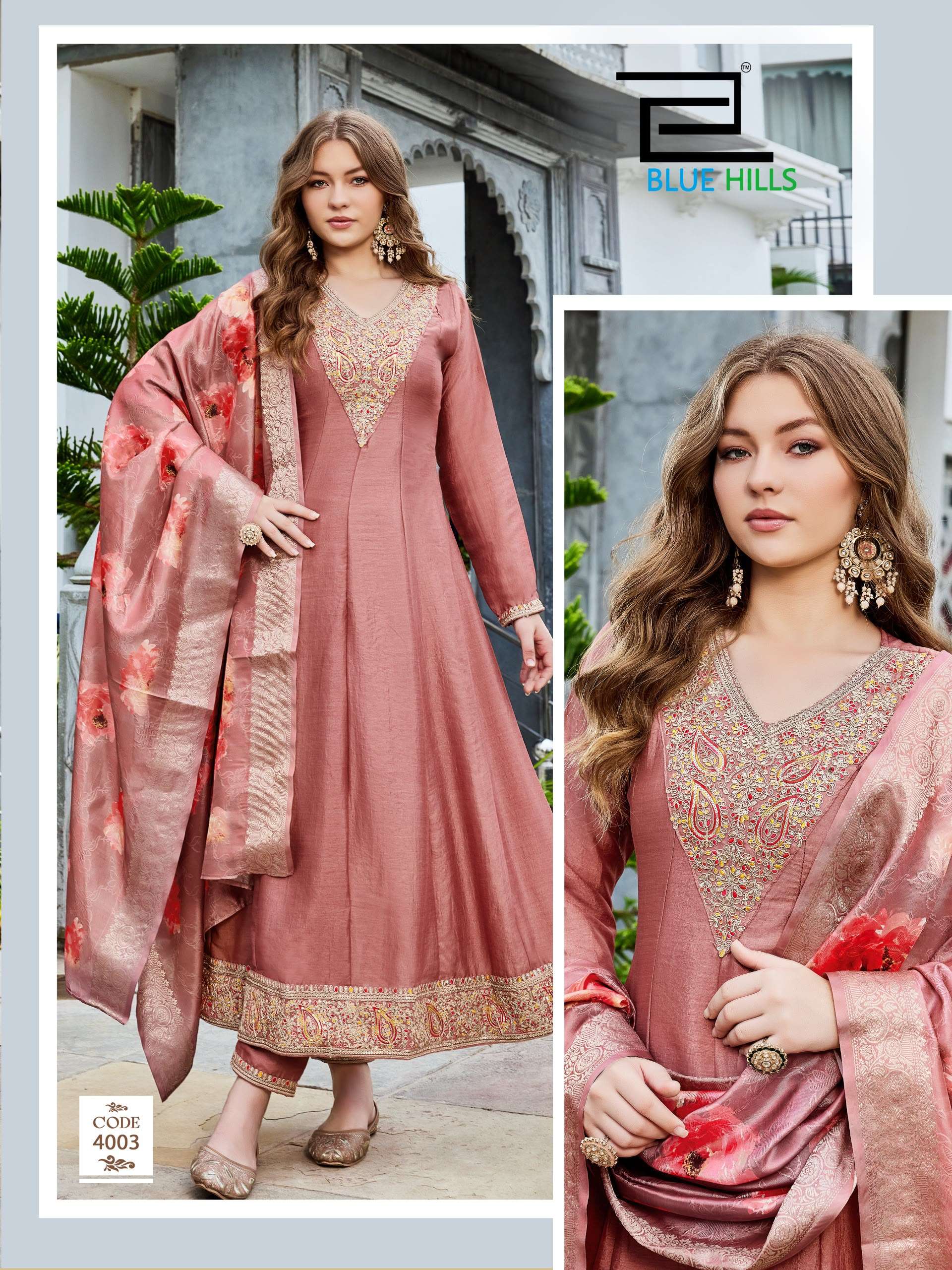 BLUE HILLS PARINEETI SILK DESIGNER ANARKALI STYLE READY MADE SUIT
