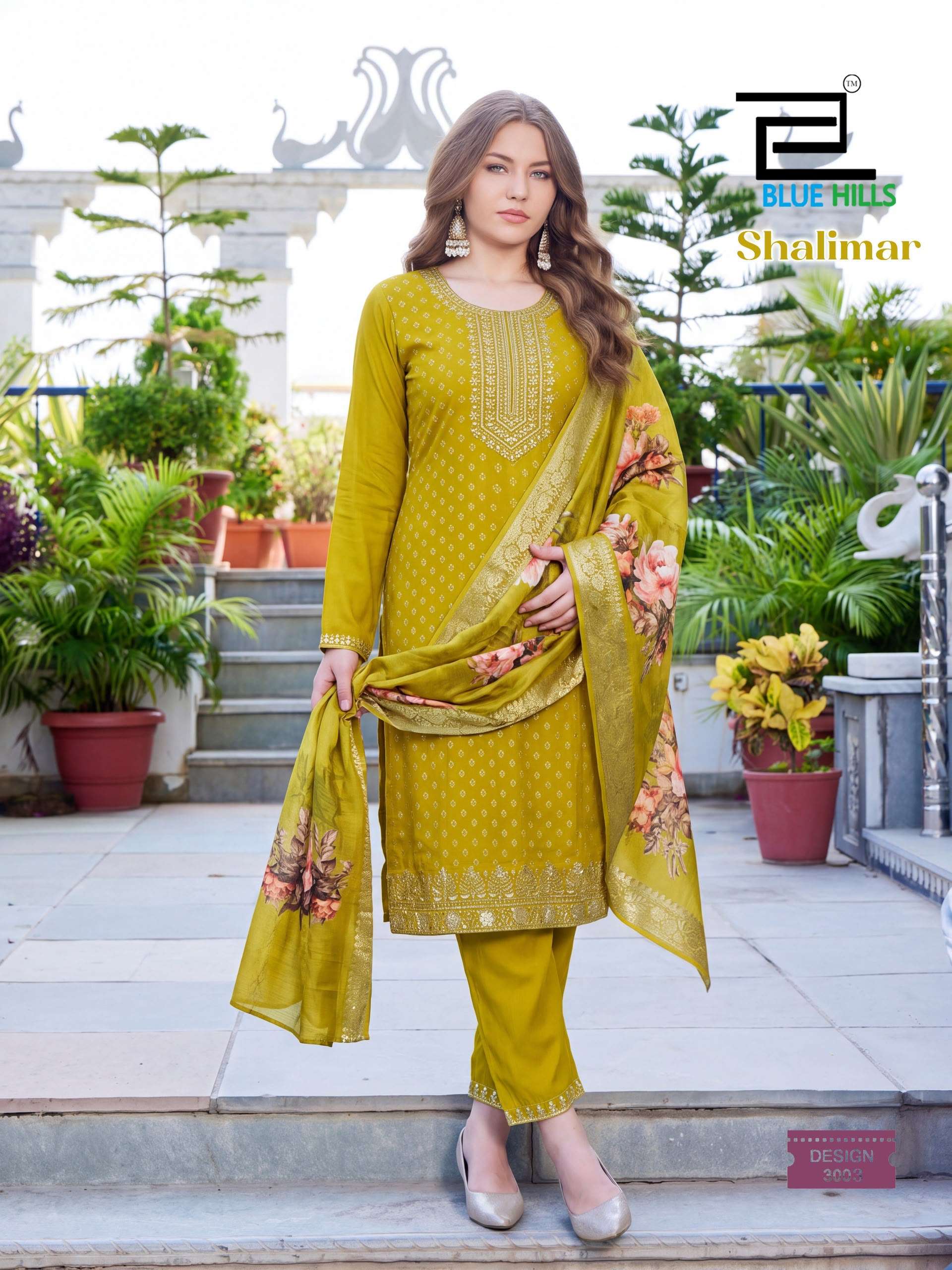 BLUE HILLS SHALIMAR CHANDERI SILK FANCY EMBROIDERIES WORK LADIES 3PCS SET COLLECTION 