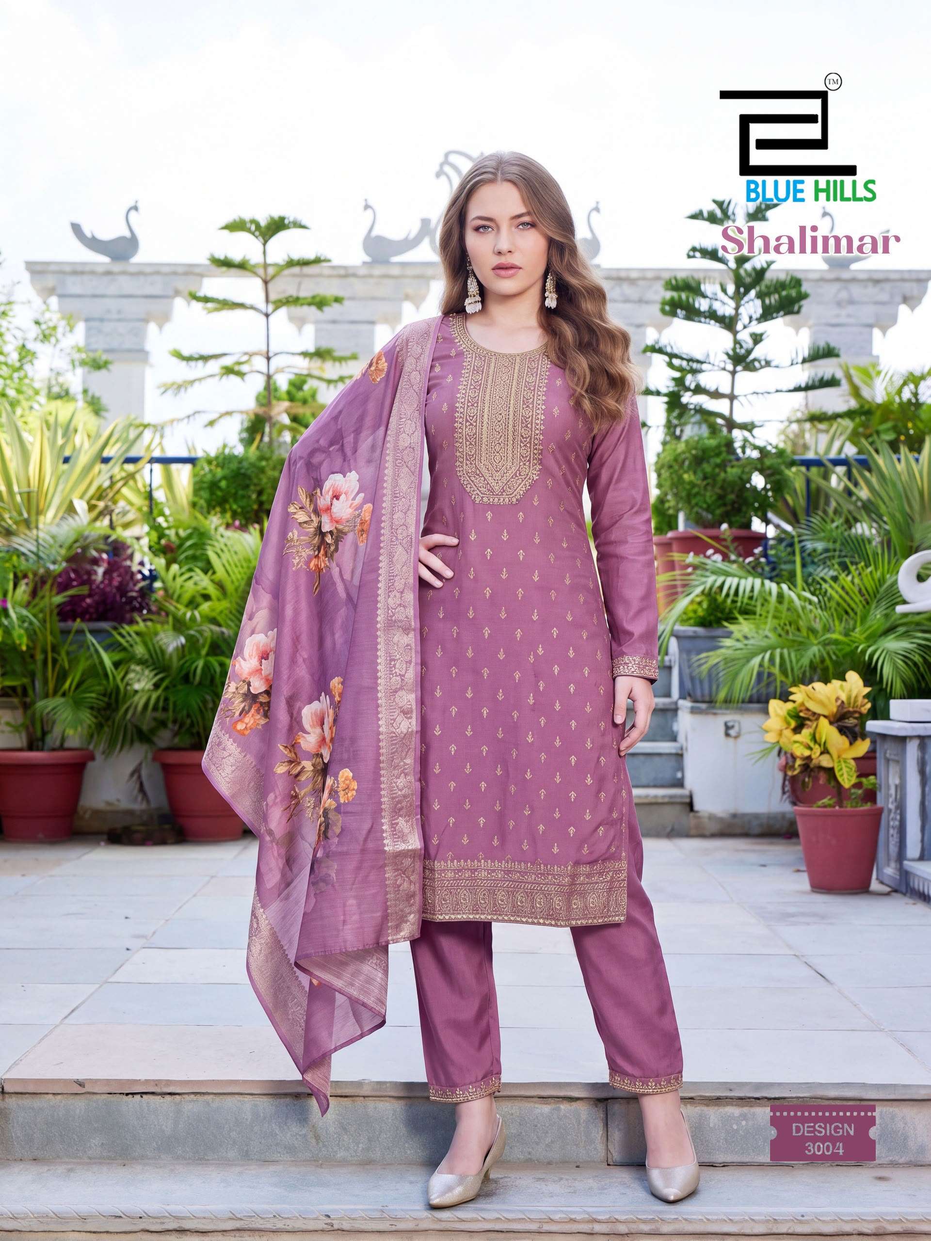 BLUE HILLS SHALIMAR CHANDERI SILK FANCY EMBROIDERIES WORK LADIES 3PCS SET COLLECTION 
