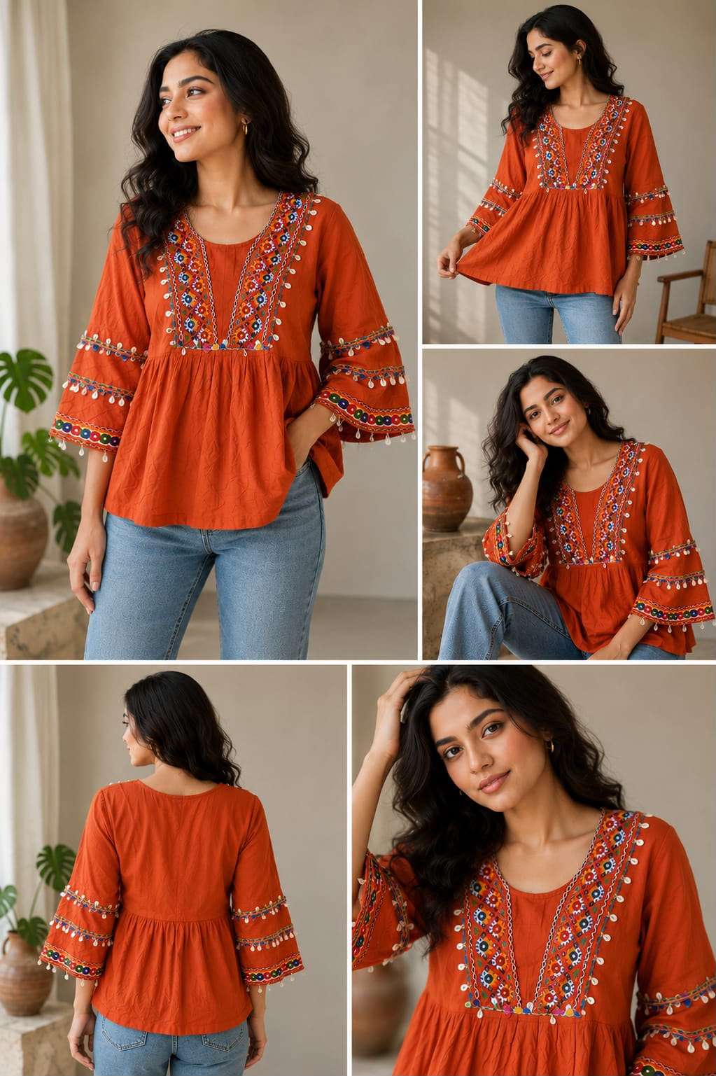 BLUE HILLS SHORT TOP RAYON BEAUTIFUL WORK WESTERN WEAR LADIES TOP