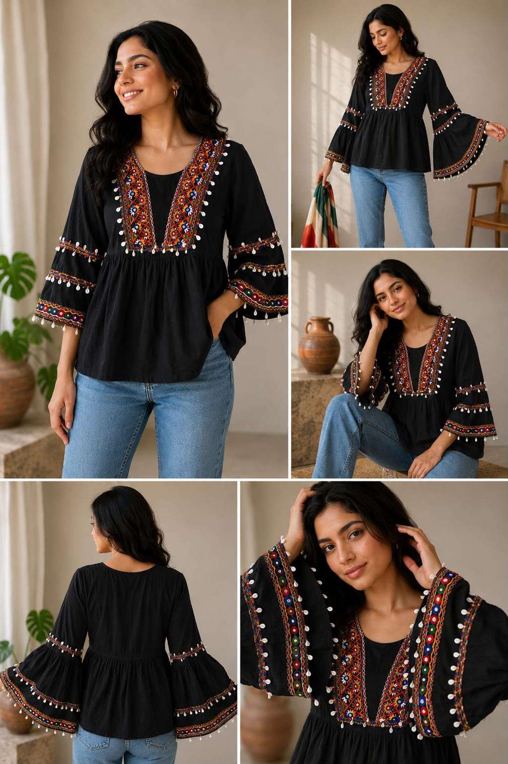 BLUE HILLS SHORT TOP RAYON BEAUTIFUL WORK WESTERN WEAR LADIES TOP
