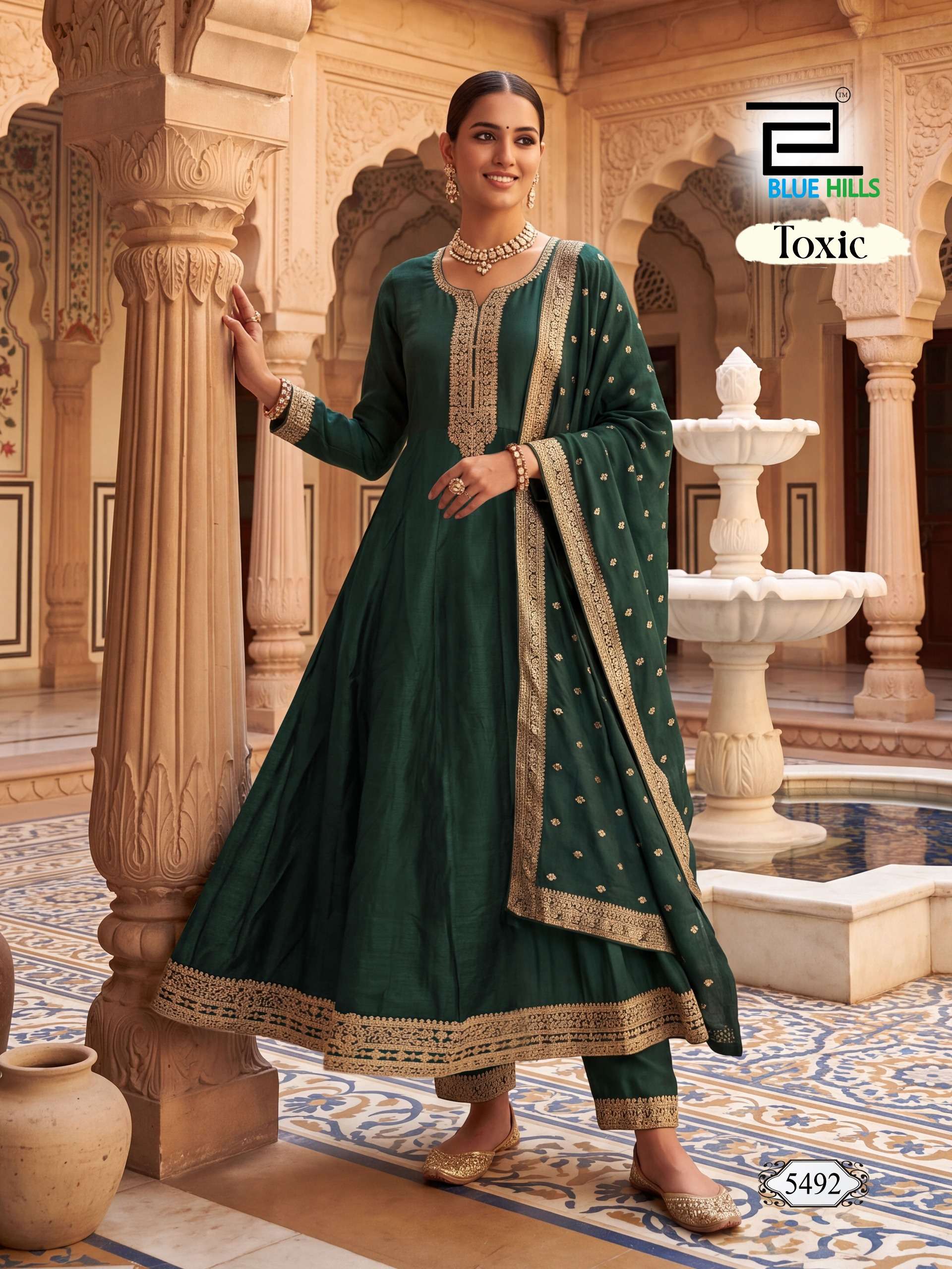 BLUE HILLS TOXIC SILK EMBROIDERY DESIGNER ANARKALI GOWN STYLE 3PCS SET