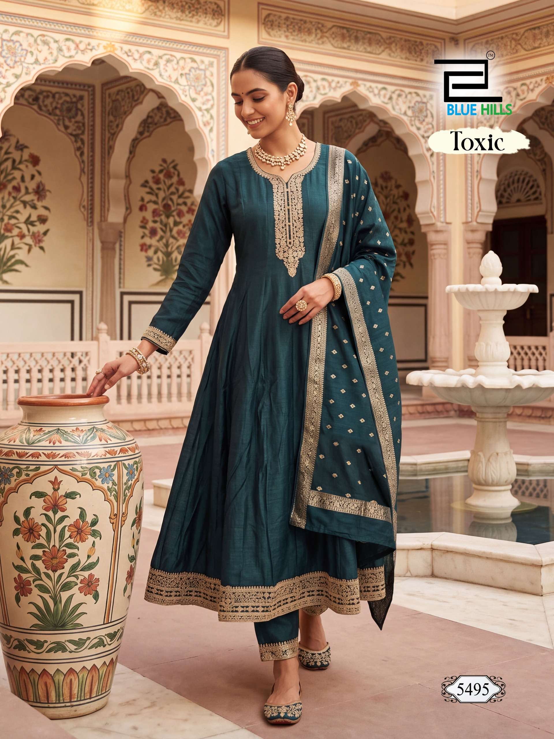 BLUE HILLS TOXIC SILK EMBROIDERY DESIGNER ANARKALI GOWN STYLE 3PCS SET