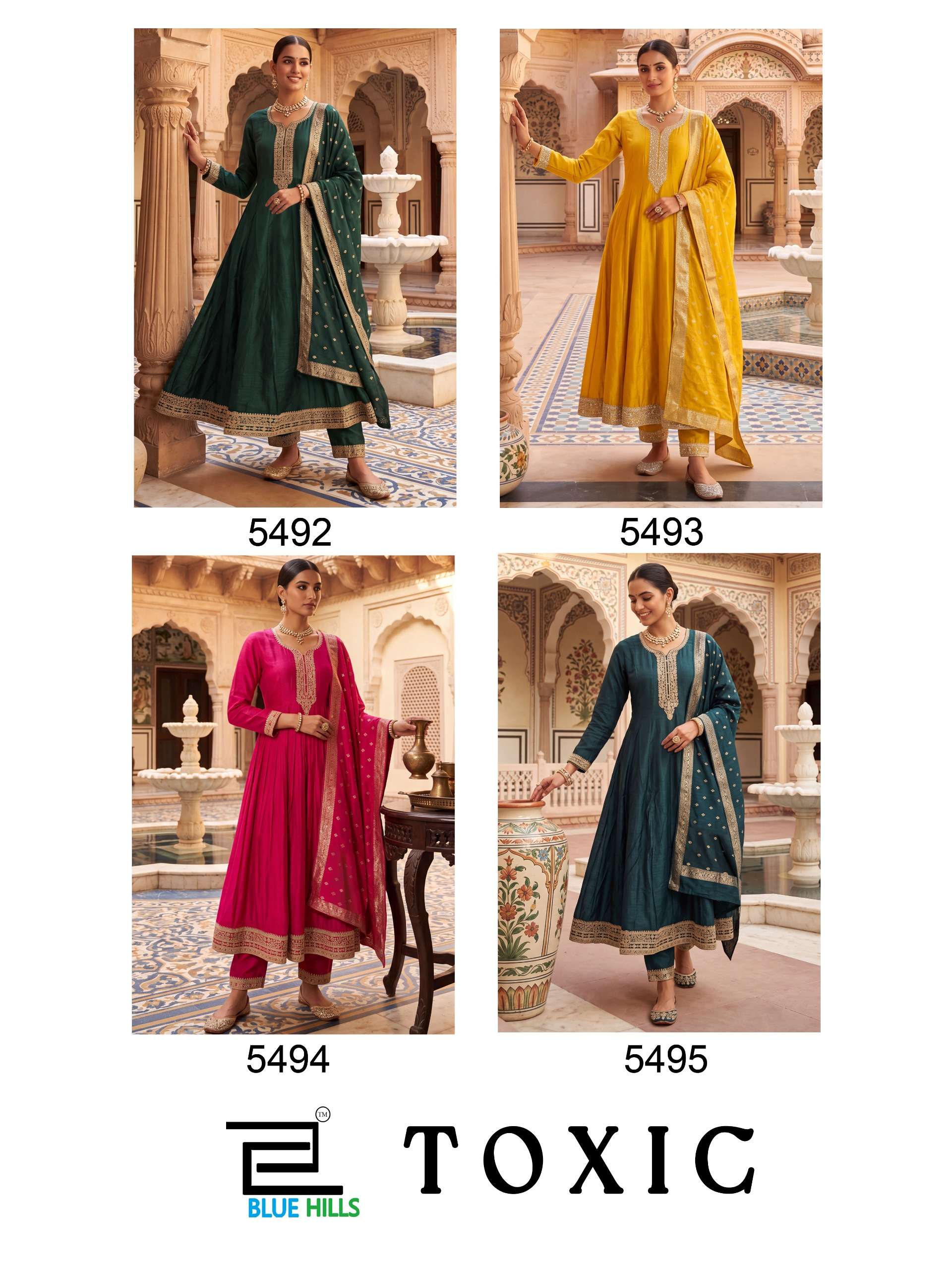 BLUE HILLS TOXIC SILK EMBROIDERY DESIGNER ANARKALI GOWN STYLE 3PCS SET