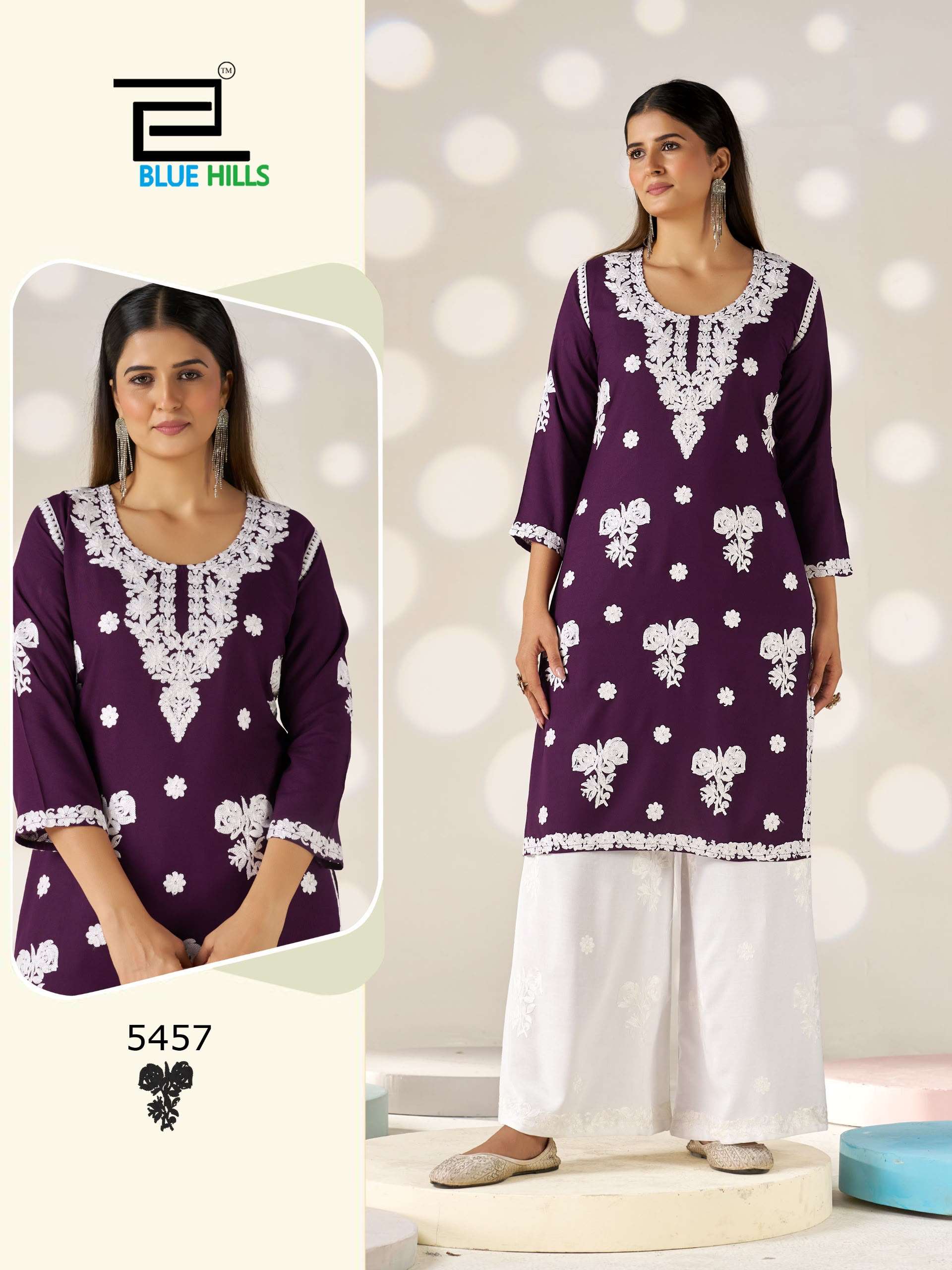 BLUE HILLS VICTORIA VOL 35 RAYON FANCY WORKS LADIES KURTI WITH PLAZOO PAIR 