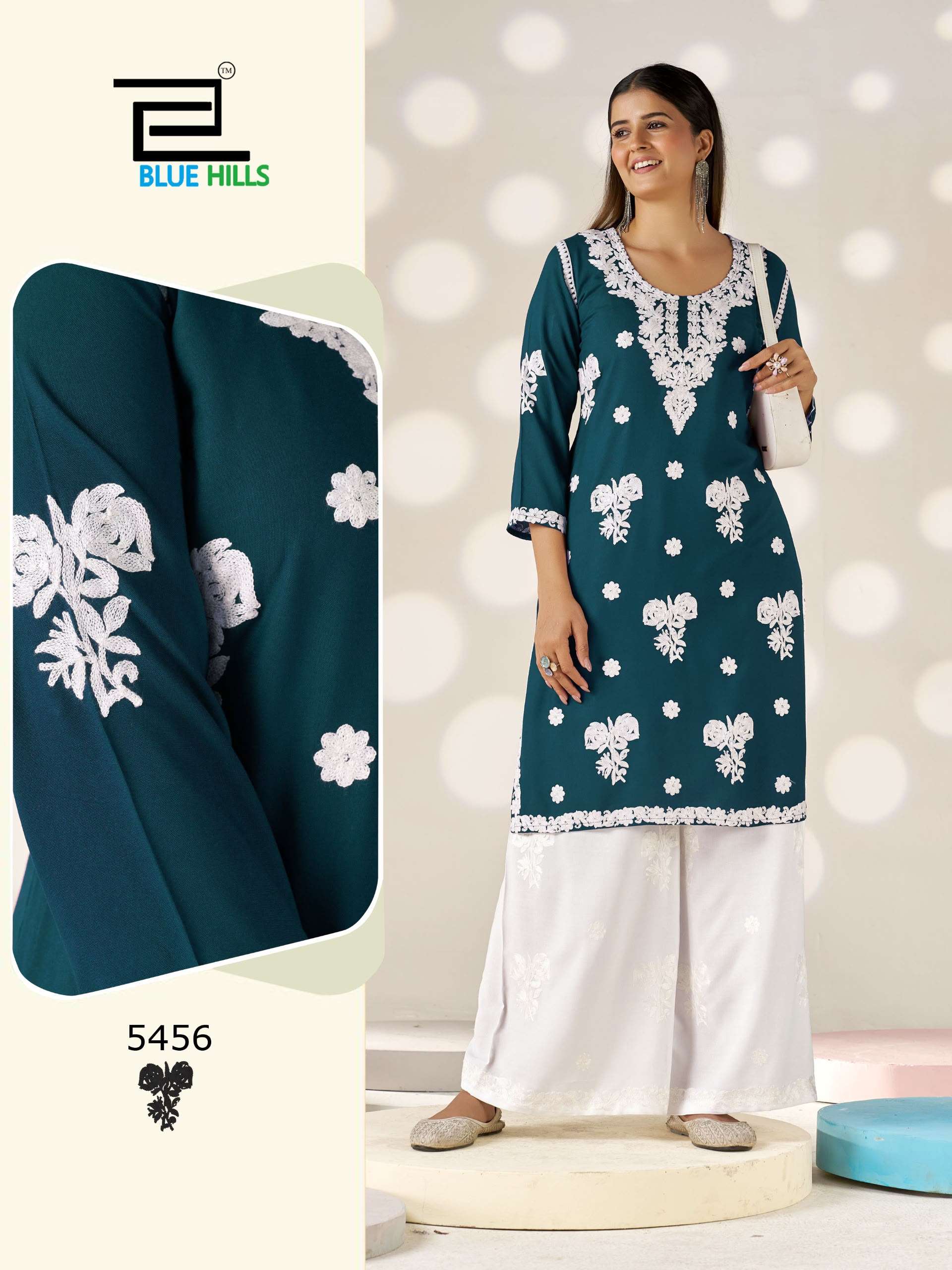BLUE HILLS VICTORIA VOL 35 RAYON FANCY WORKS LADIES KURTI WITH PLAZOO PAIR 