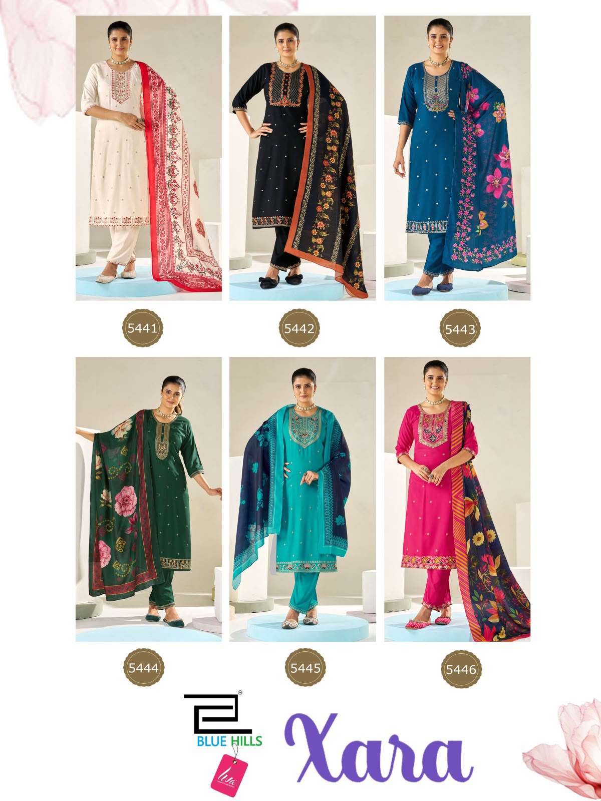 BLUE HILLS XARA RAYON FANCY EMBROIDERIES WORK KURTI BOTTOM AND DUPATTA SET 