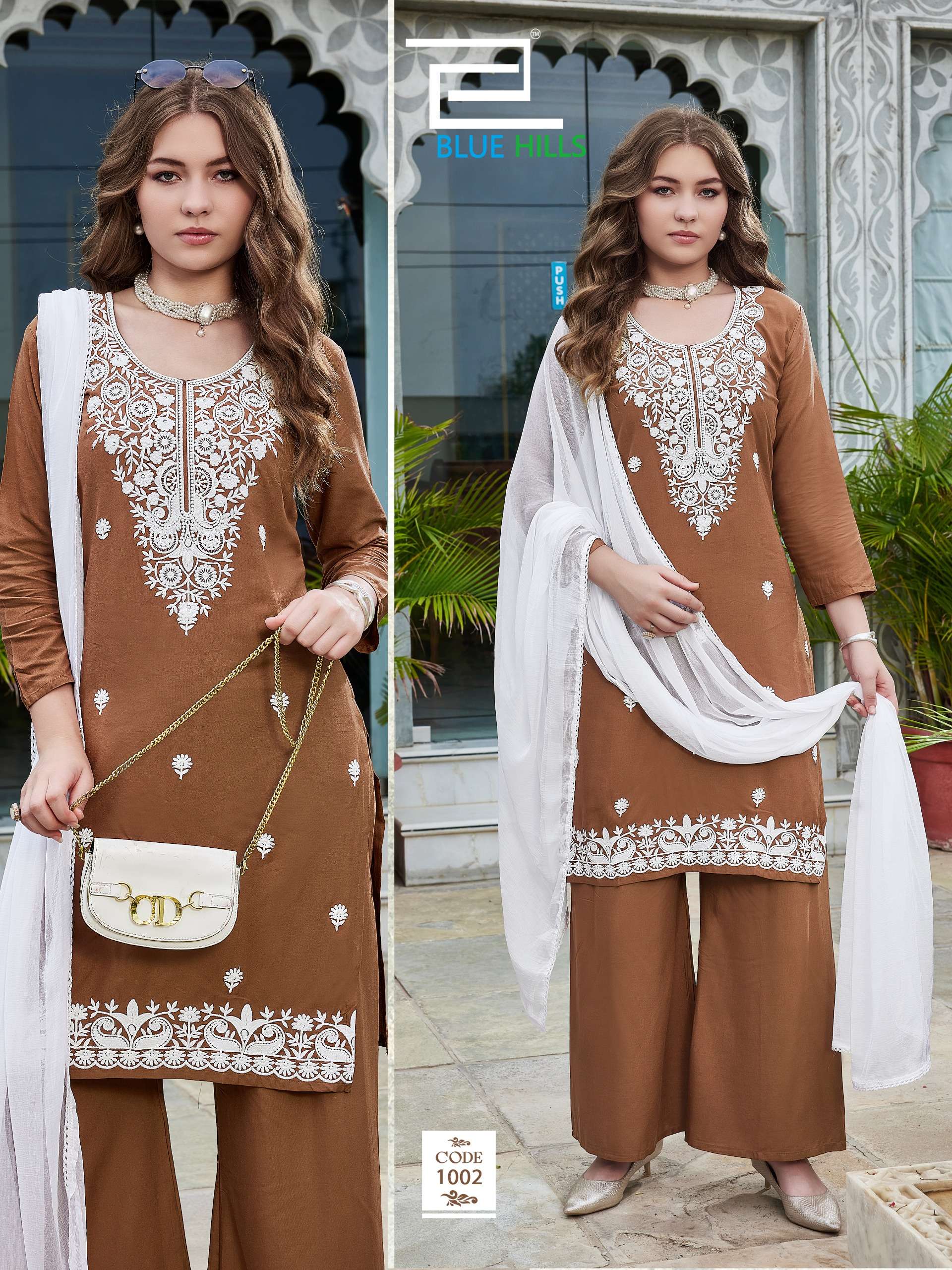 BLUE HILLS ZIVA VOL 3 RAYON FANCY WORKS LADIES KURTI PLAZZO AND DUPATTA SET 