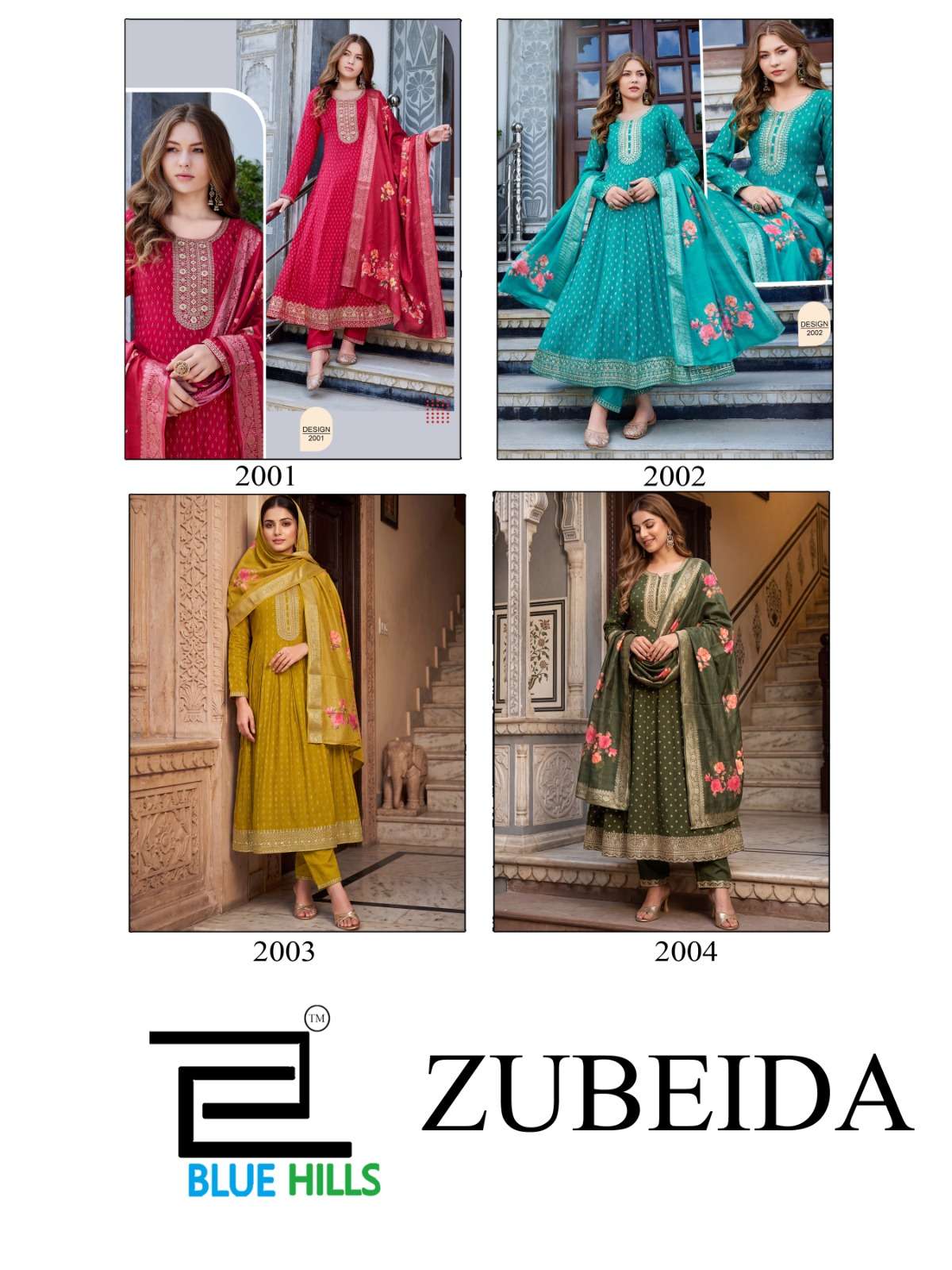 BLUE HILLS ZUBEIDA CHANDERI SILK FOIL PRINT WITH DESIGNER WORK KURTI PANT WITH DUPATTA SET 