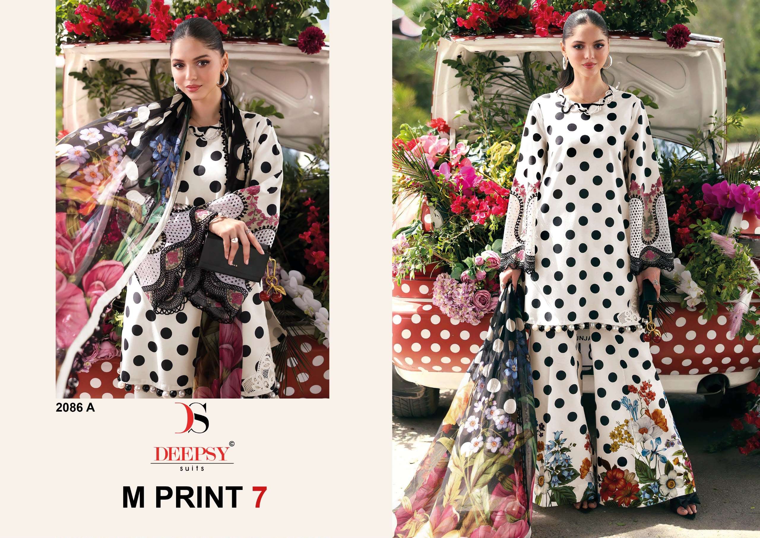 DEEPSY SUITS MARIA B M PRINT VOL 7 D NO 2086 COTTON HEAVY PATCH EMBROIDERY WORK SALWAR KAMEEZ 