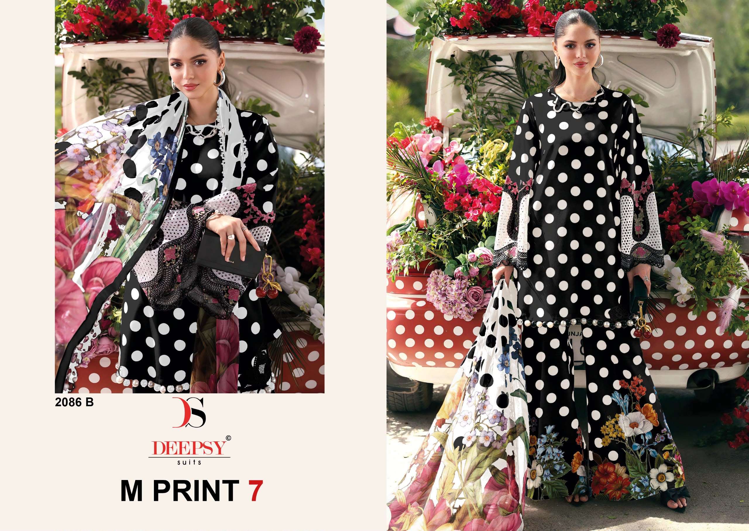 DEEPSY SUITS MARIA B M PRINT VOL 7 D NO 2086 COTTON HEAVY PATCH EMBROIDERY WORK SALWAR KAMEEZ 