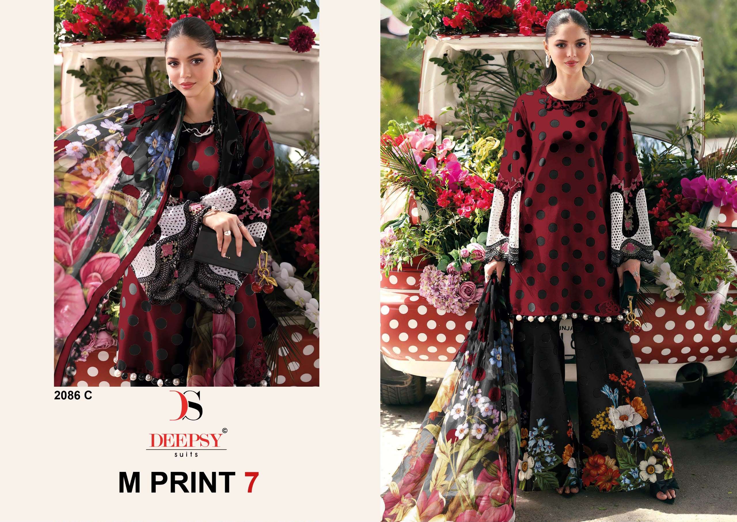 DEEPSY SUITS MARIA B M PRINT VOL 7 D NO 2086 COTTON HEAVY PATCH EMBROIDERY WORK SALWAR KAMEEZ 