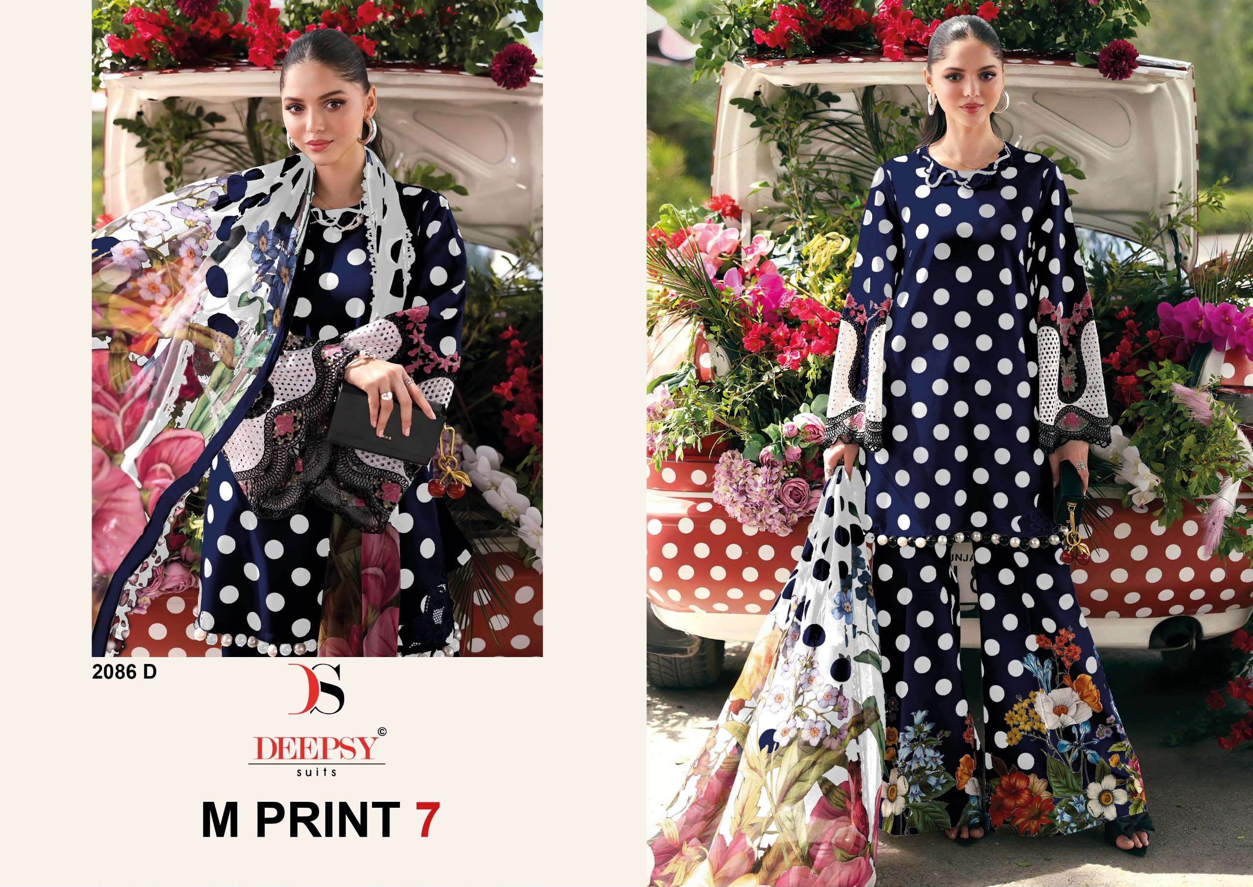 DEEPSY SUITS MARIA B M PRINT VOL 7 D NO 2086 COTTON HEAVY PATCH EMBROIDERY WORK SALWAR KAMEEZ 