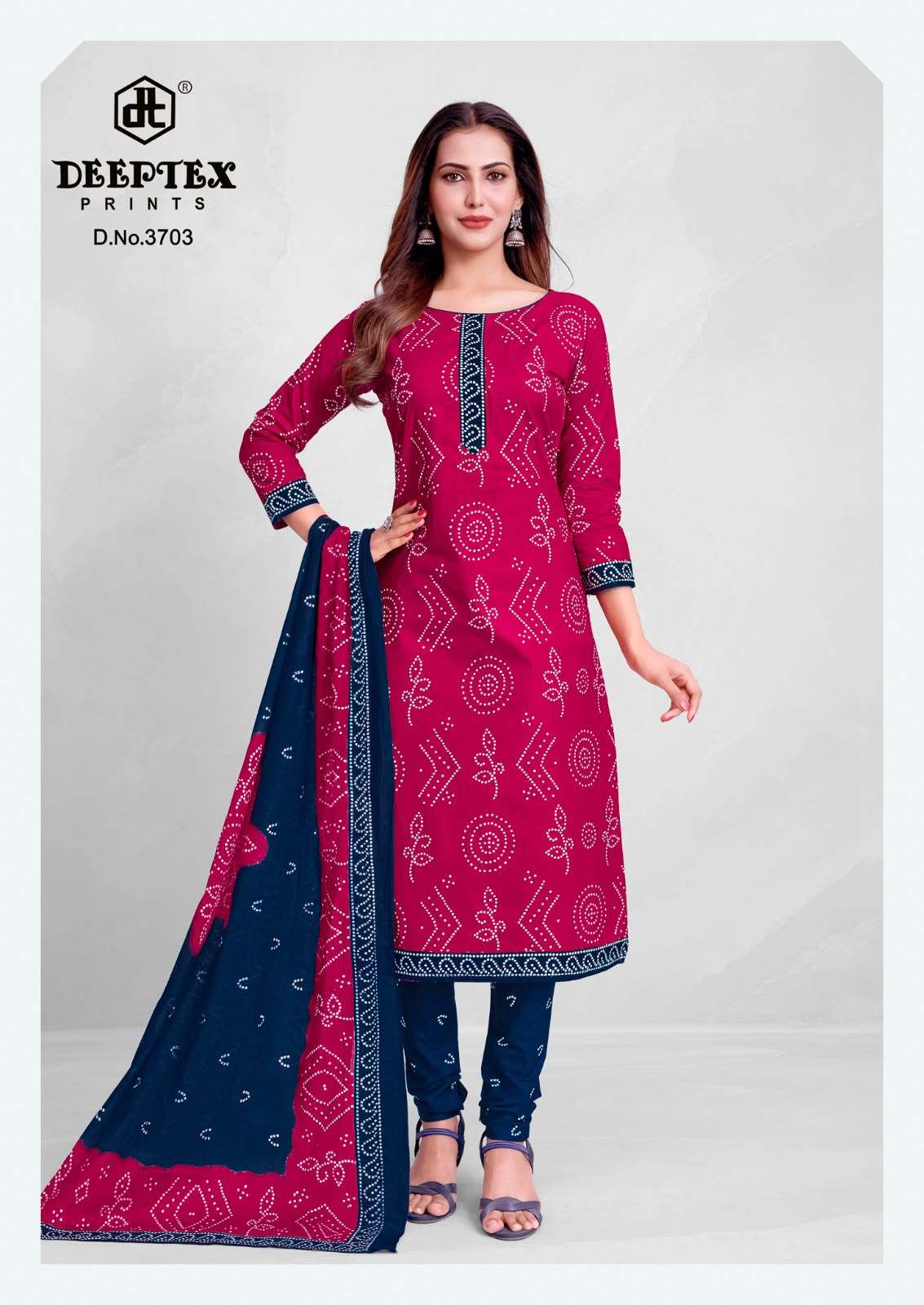 DEEPTEX PRINTS CLASSIC CHUNARIS VOL 37 COTTON BANDHANI PRINT DRESS