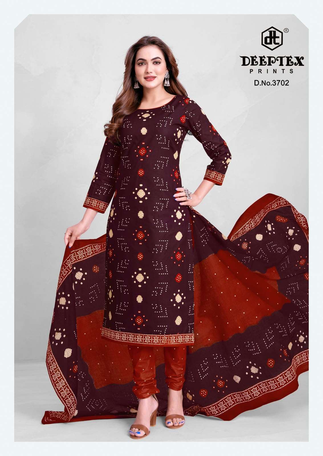 DEEPTEX PRINTS CLASSIC CHUNARIS VOL 37 COTTON BANDHANI PRINT DRESS